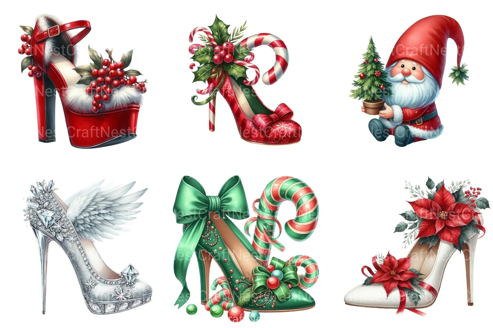 Christmas High Heels Winter Shoes Clipart Bundle - CraftNest - Digital Crafting and Art