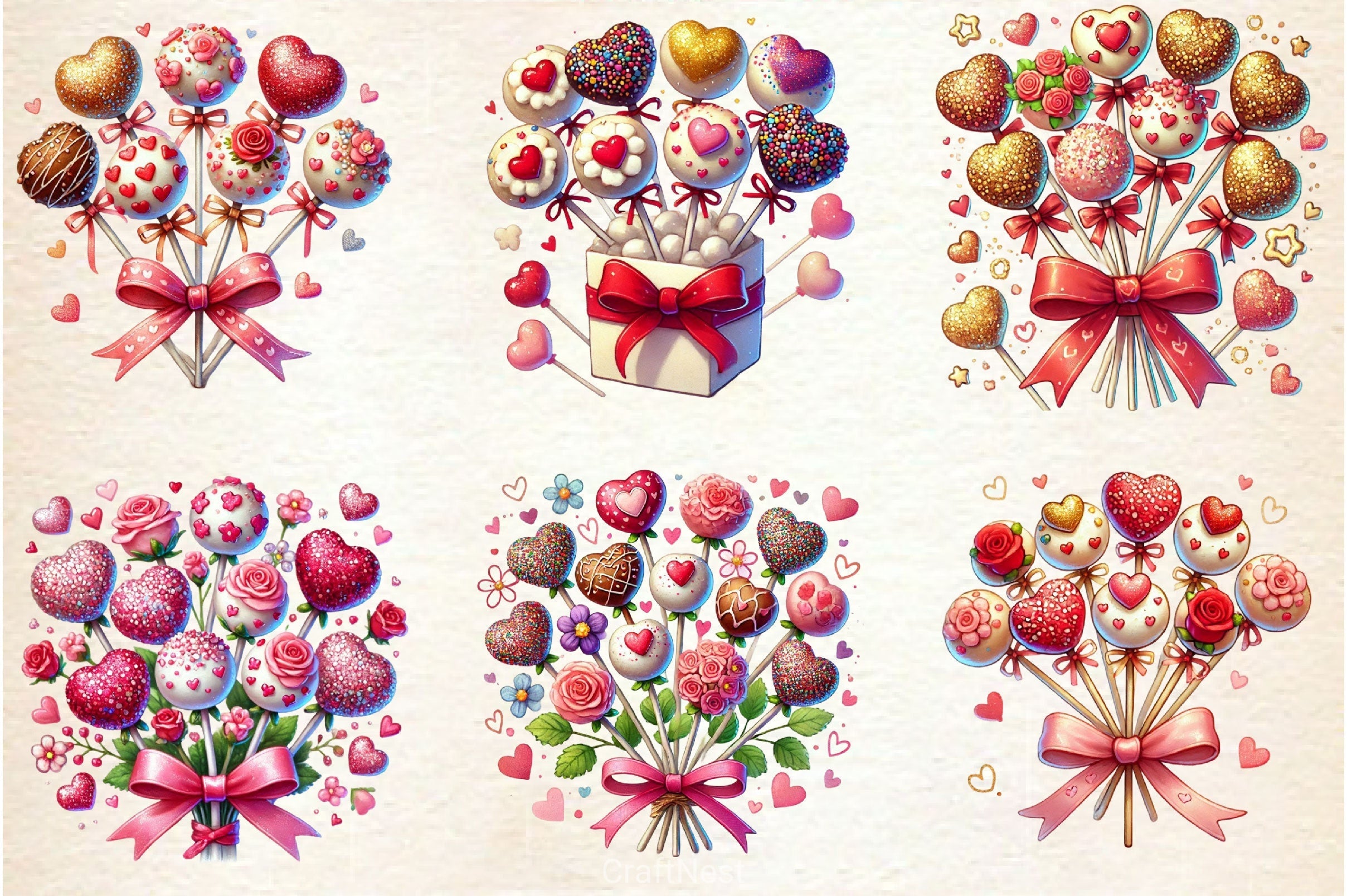 Valentine Cake Pop Bouquet Clipart Bundle