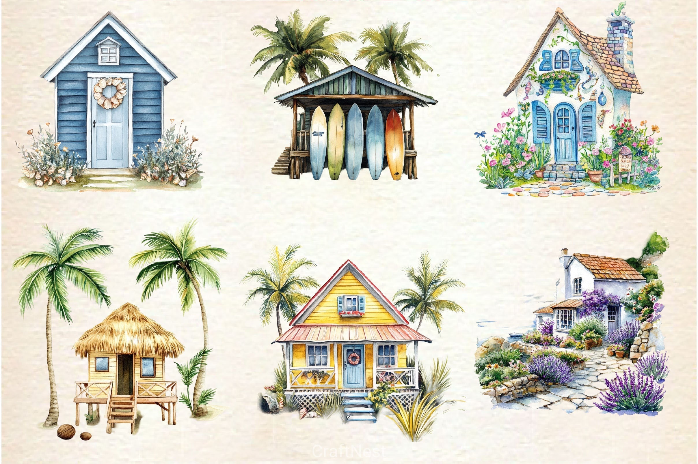 Summer Seaside Cottage Clipart Bundle 2