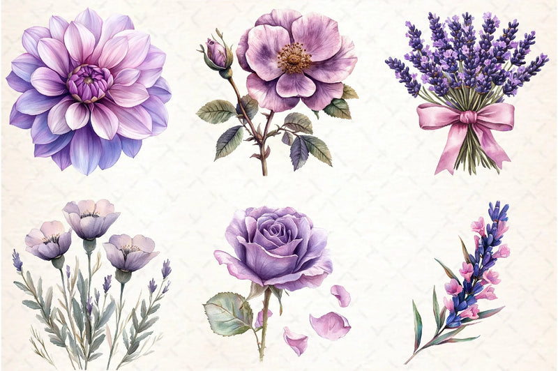 Lavender & Pink Flowers Clipart Bundle 3 - CraftNest - Digital Crafting and Art