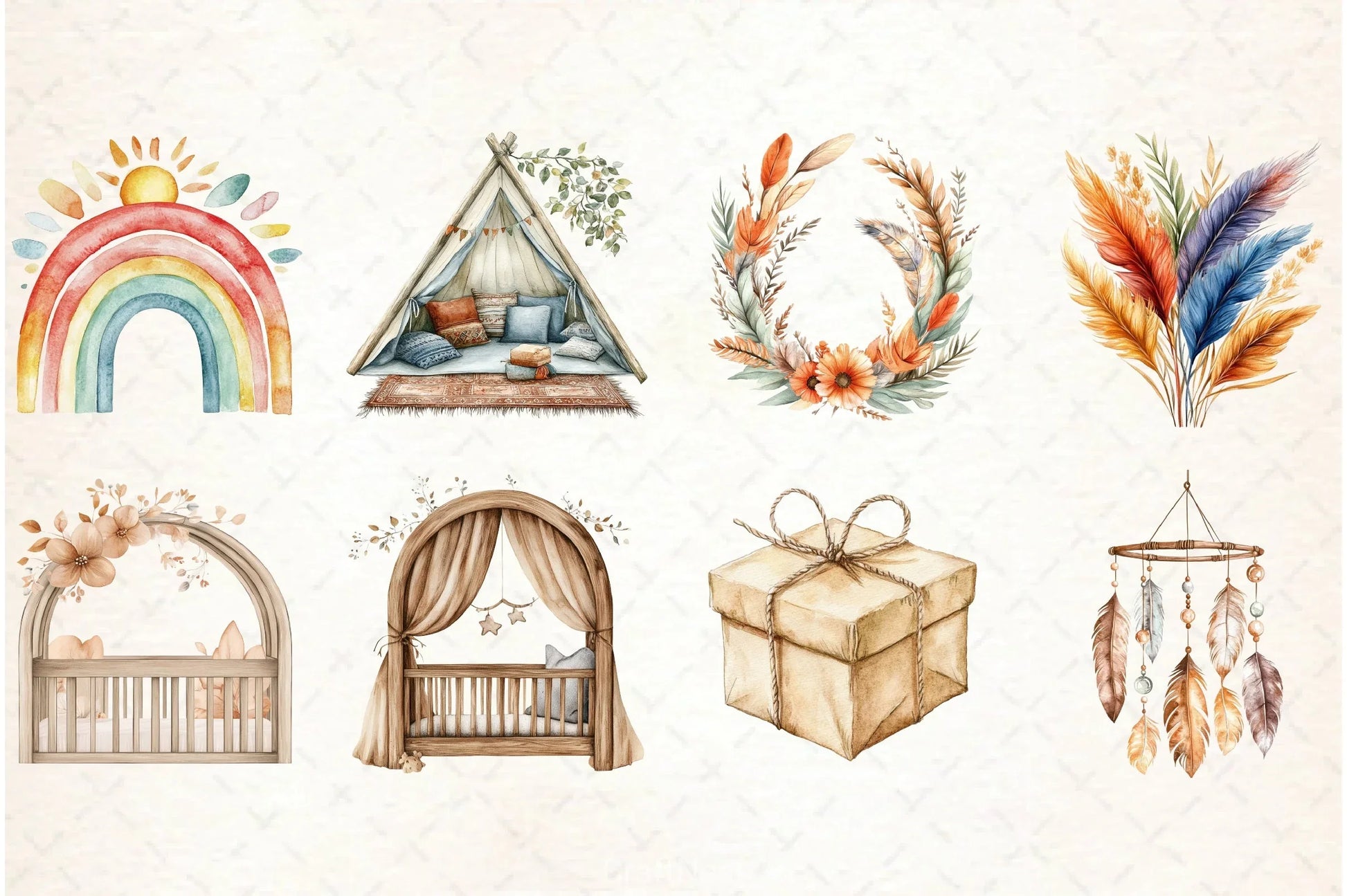 Boho Nursery Baby Shower Clipart Bundle - CraftNest - Digital Crafting and Art