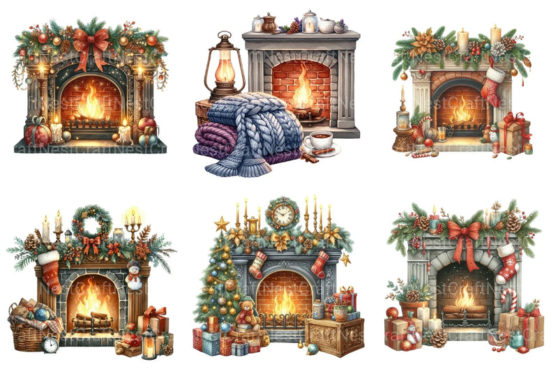 Cozy Christmas Fireplace Decoration Clipart Bundle - CraftNest - Digital Crafting and Art