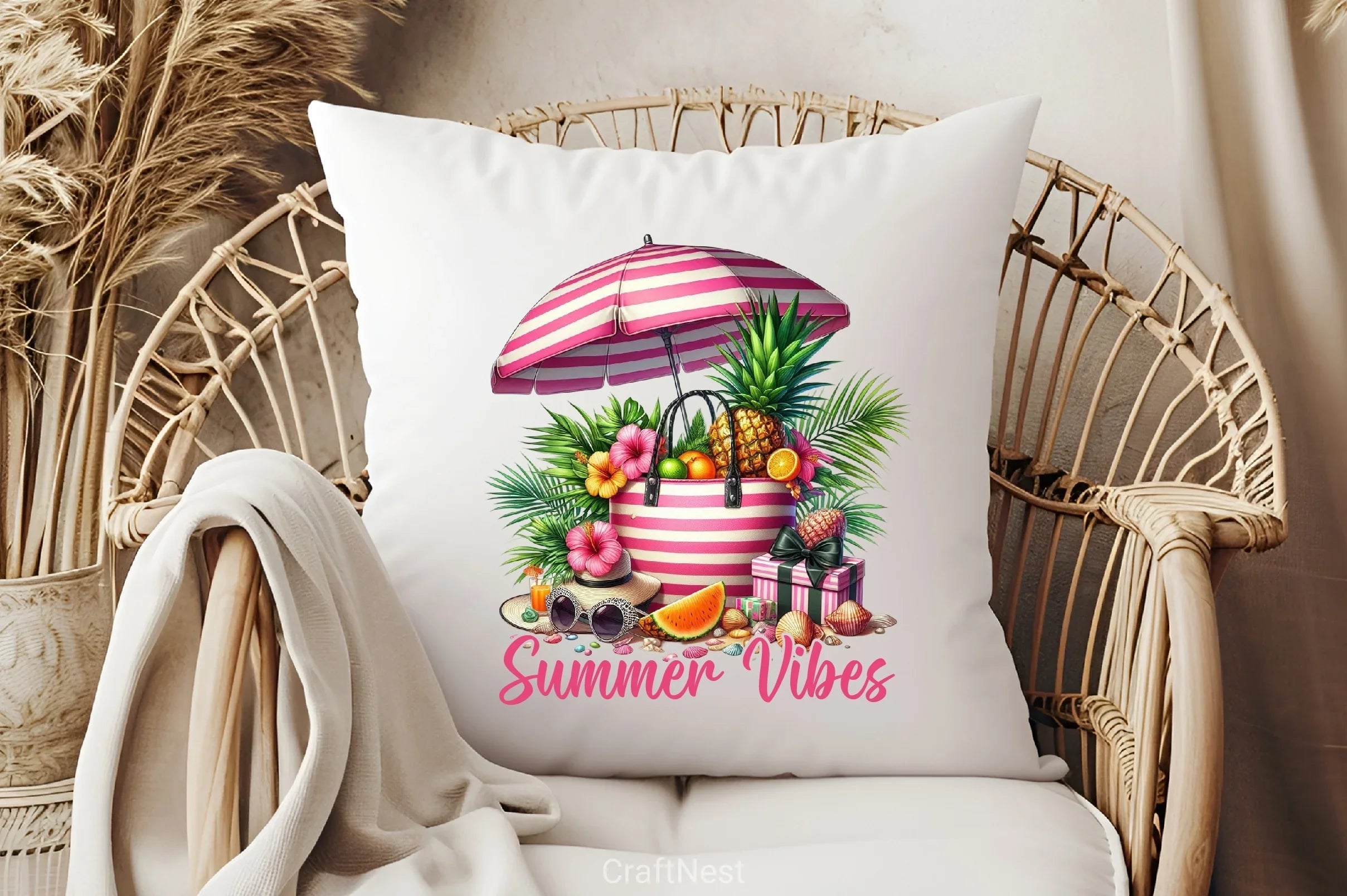 Summer Vibes Striped Beach Bag Clipart Bundle - CraftNest - Digital Crafting and Art
