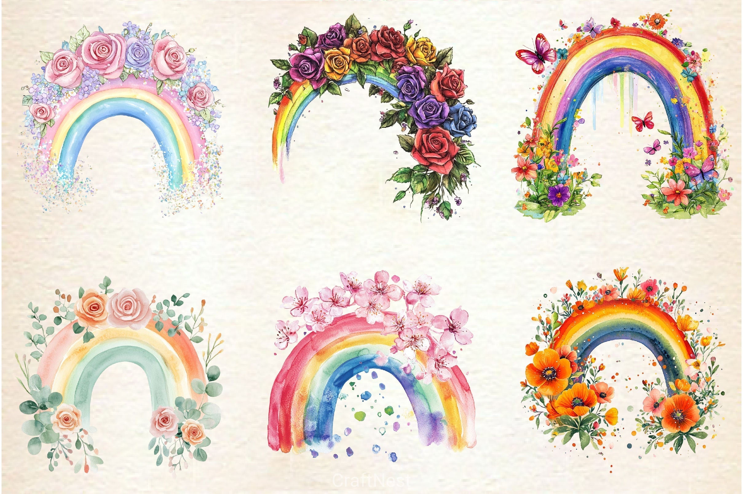 Floral Spring Rainbow Clipart Bundle 2