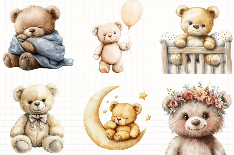 Beige Teddy Bear Nursery Clipart Bundle - CraftNest - Digital Crafting and Art
