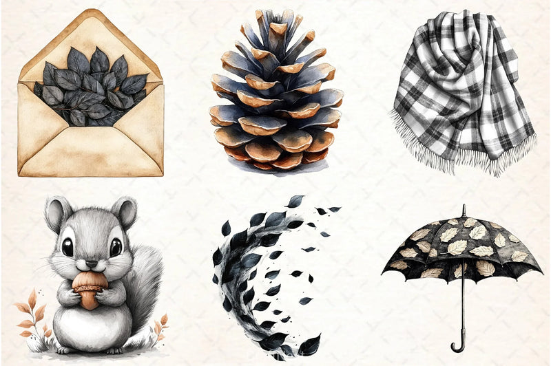 Black & White Autumn Clipart Bundle 4 - CraftNest - Digital Crafting and Art