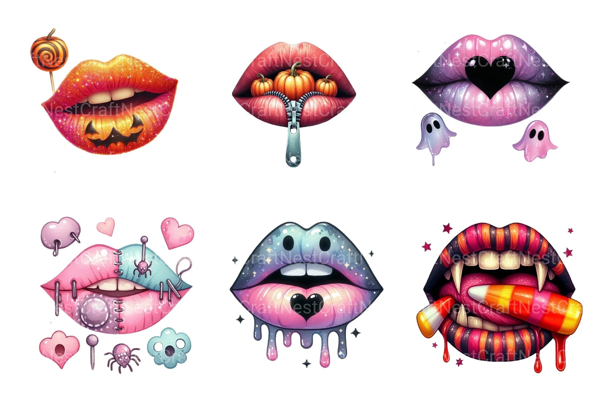 Spooky Halloween Lips Clipart Bundle - CraftNest - Digital Crafting and Art