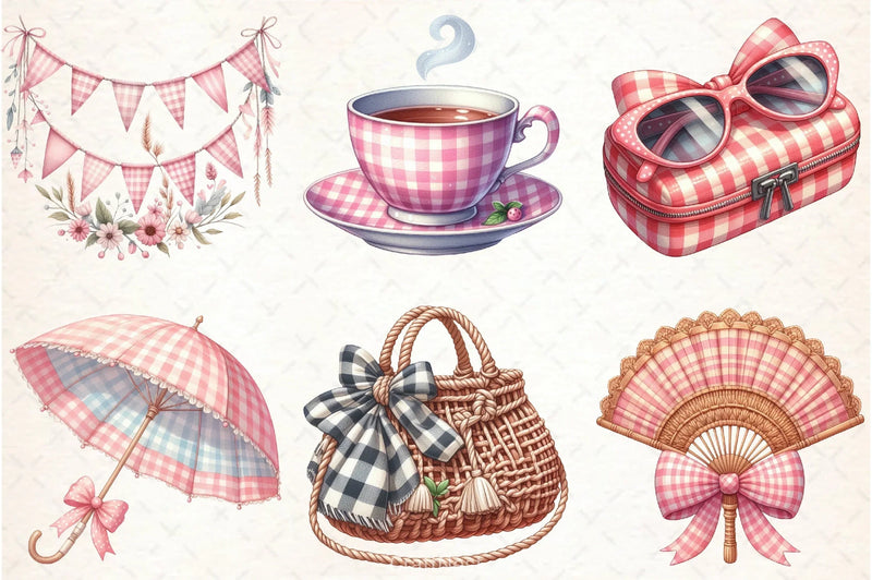 Bohemian Pink Gingham Clipart Bundle - CraftNest - Digital Crafting and Art
