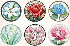 Round Stained Glass Flowers Clipart Bundle - CraftNest - Digital Crafting and Art