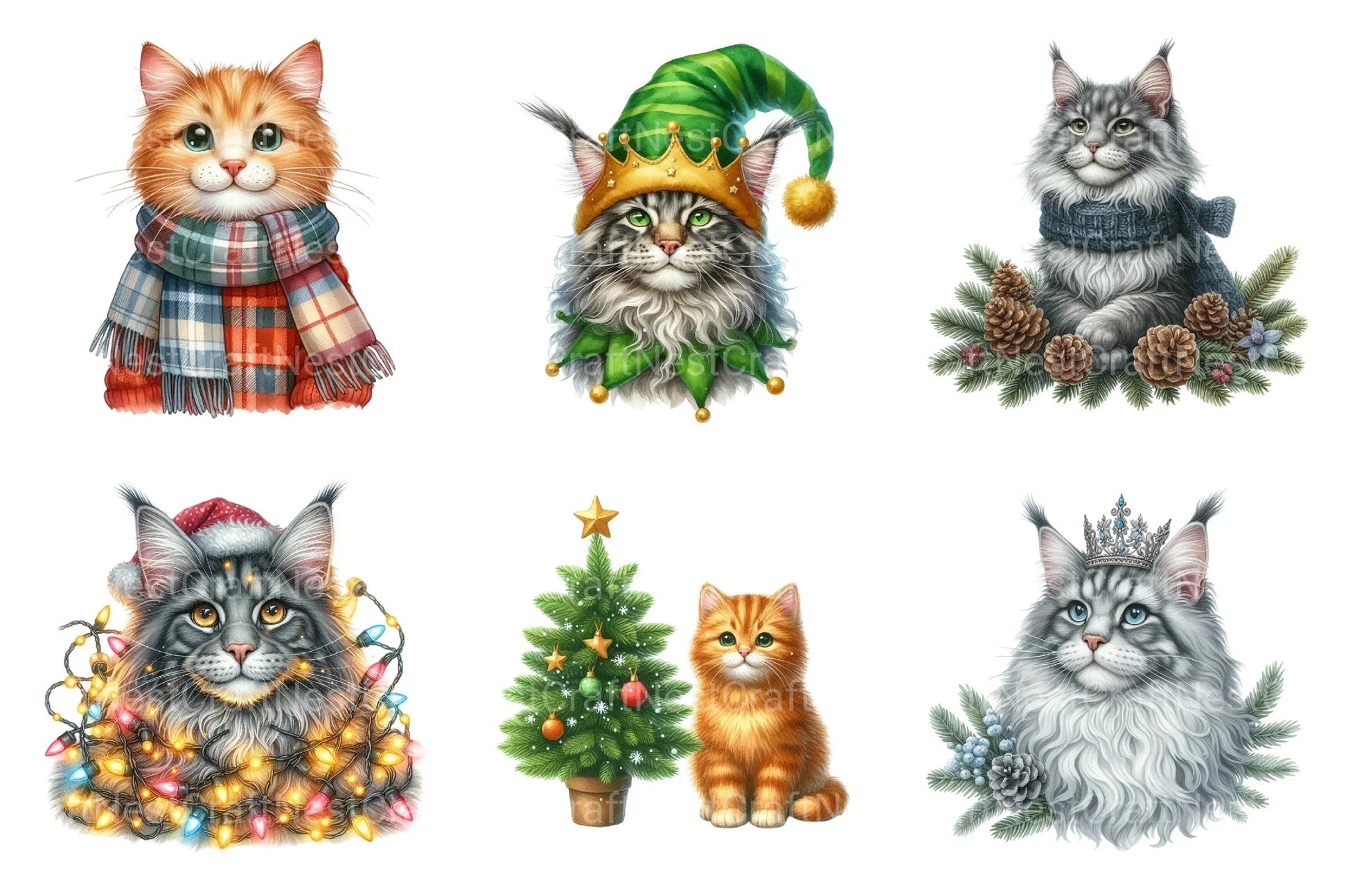 Christmas Maine Coon Cat Clipart Bundle - CraftNest - Digital Crafting and Art