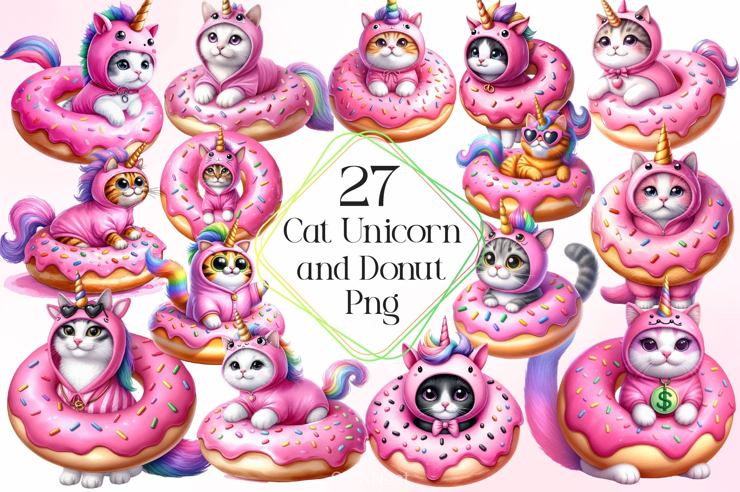 Cat Unicorn And Donut Clipart Bundle 2