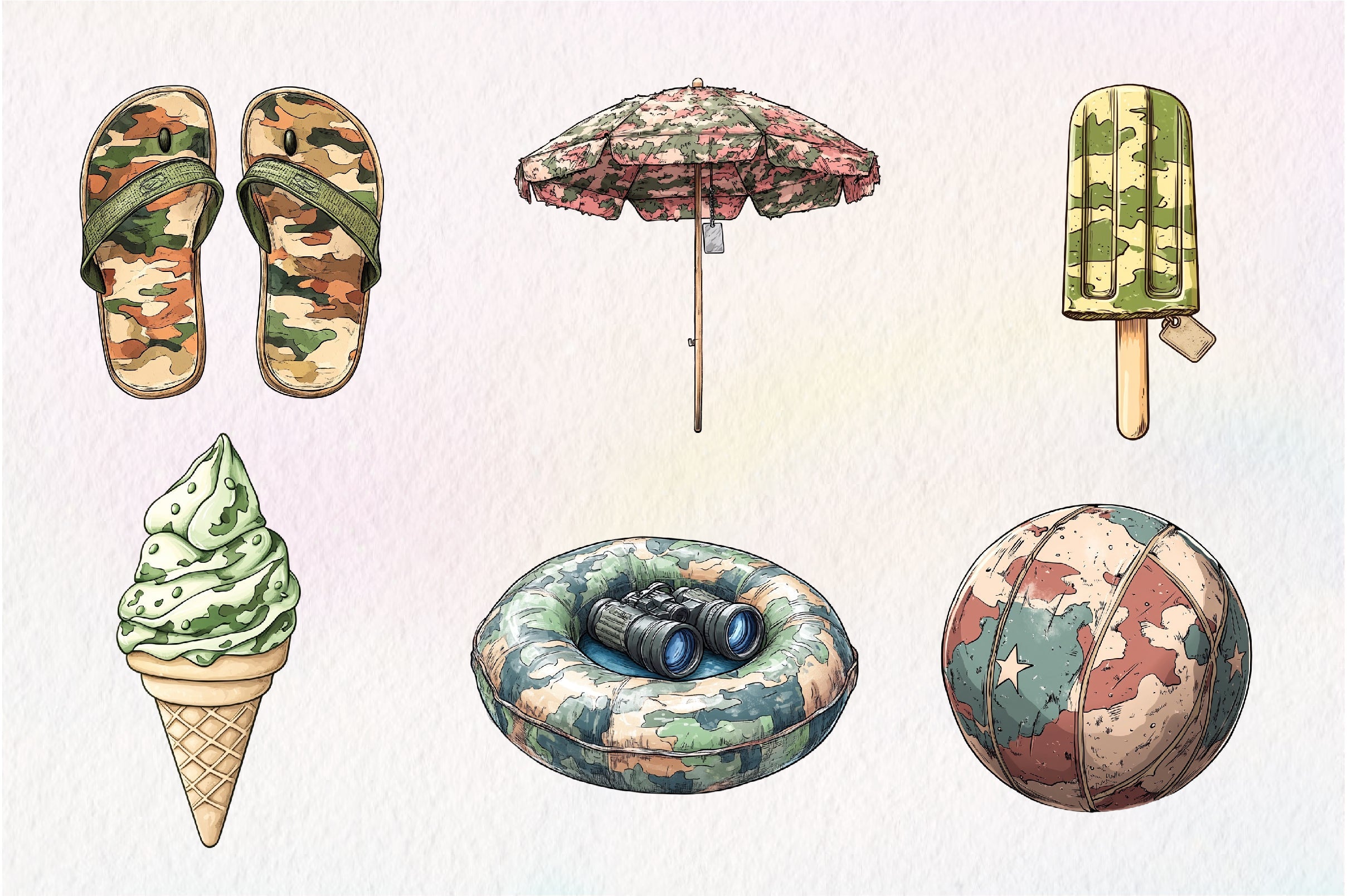 Camouflage Summer Elements Clipart Bundle