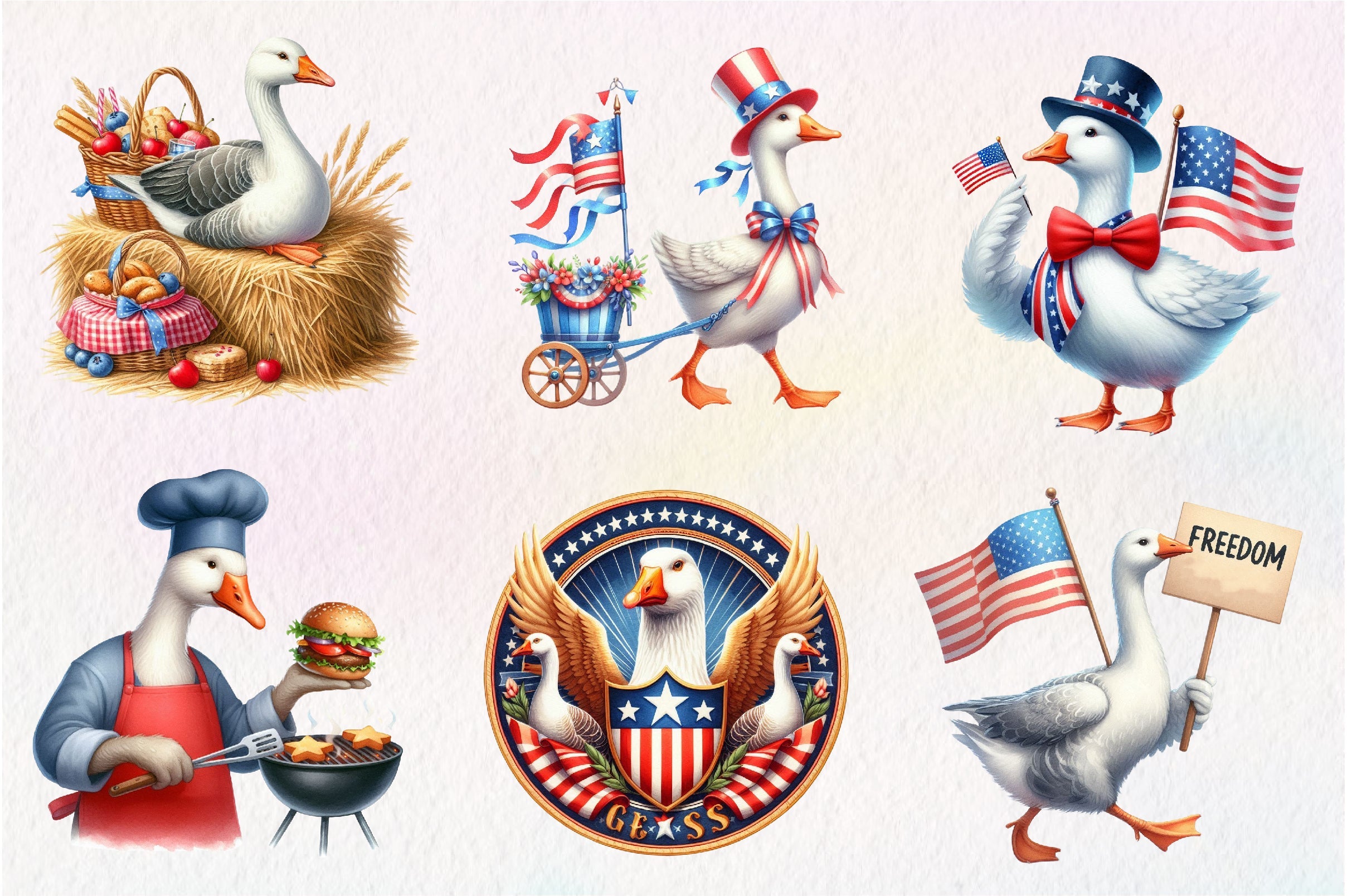 4th Of July Goose Clipart Bundle