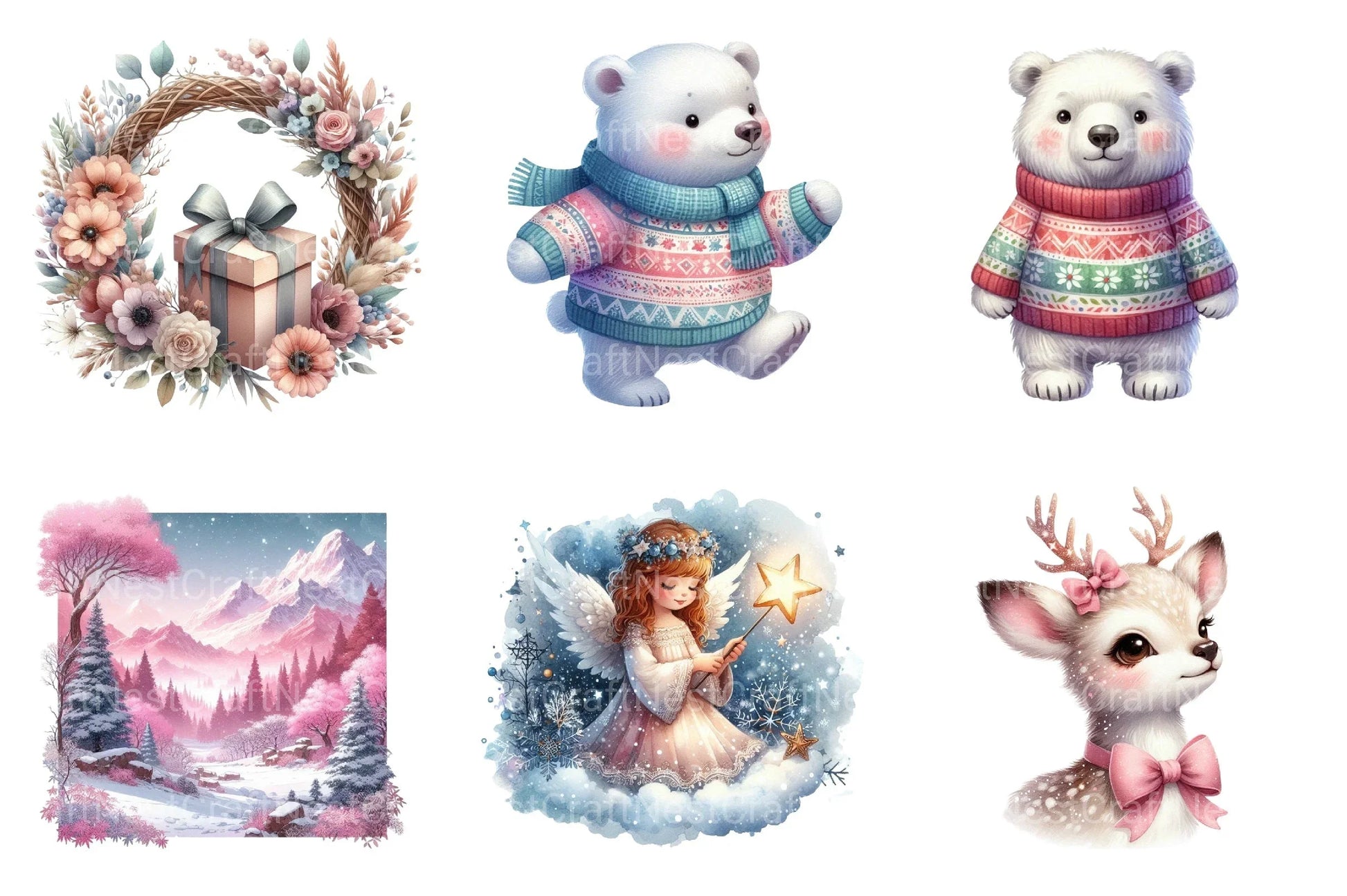 Silver Pink Christmas Pastel Decoration Clipart Bundle - CraftNest - Digital Crafting and Art