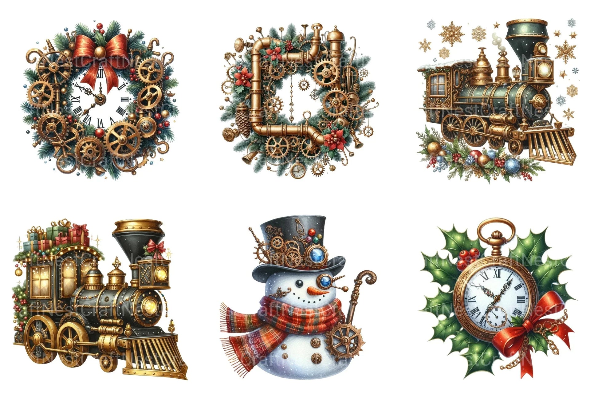 Steampunk Christmas Snowman Clipart Bundle 56 - CraftNest - Digital Crafting and Art