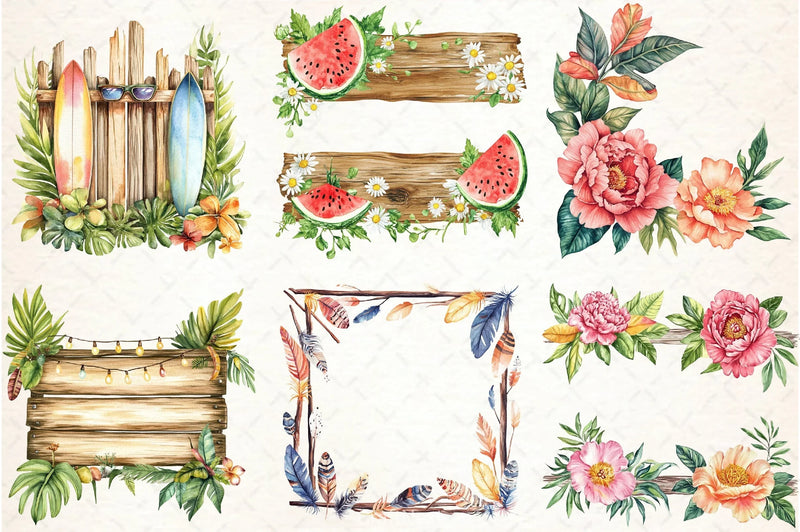 Summer Wood Border Clipart Bundle - CraftNest - Digital Crafting and Art