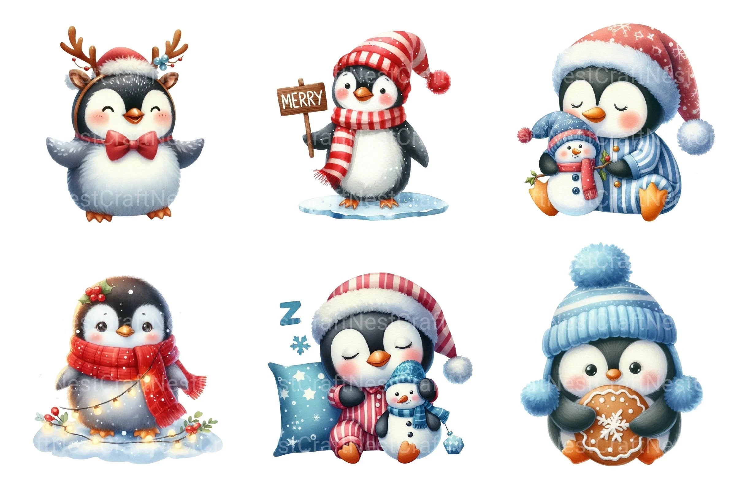 Winter Penguin Christmas Clipart Bundle - CraftNest - Digital Crafting and Art