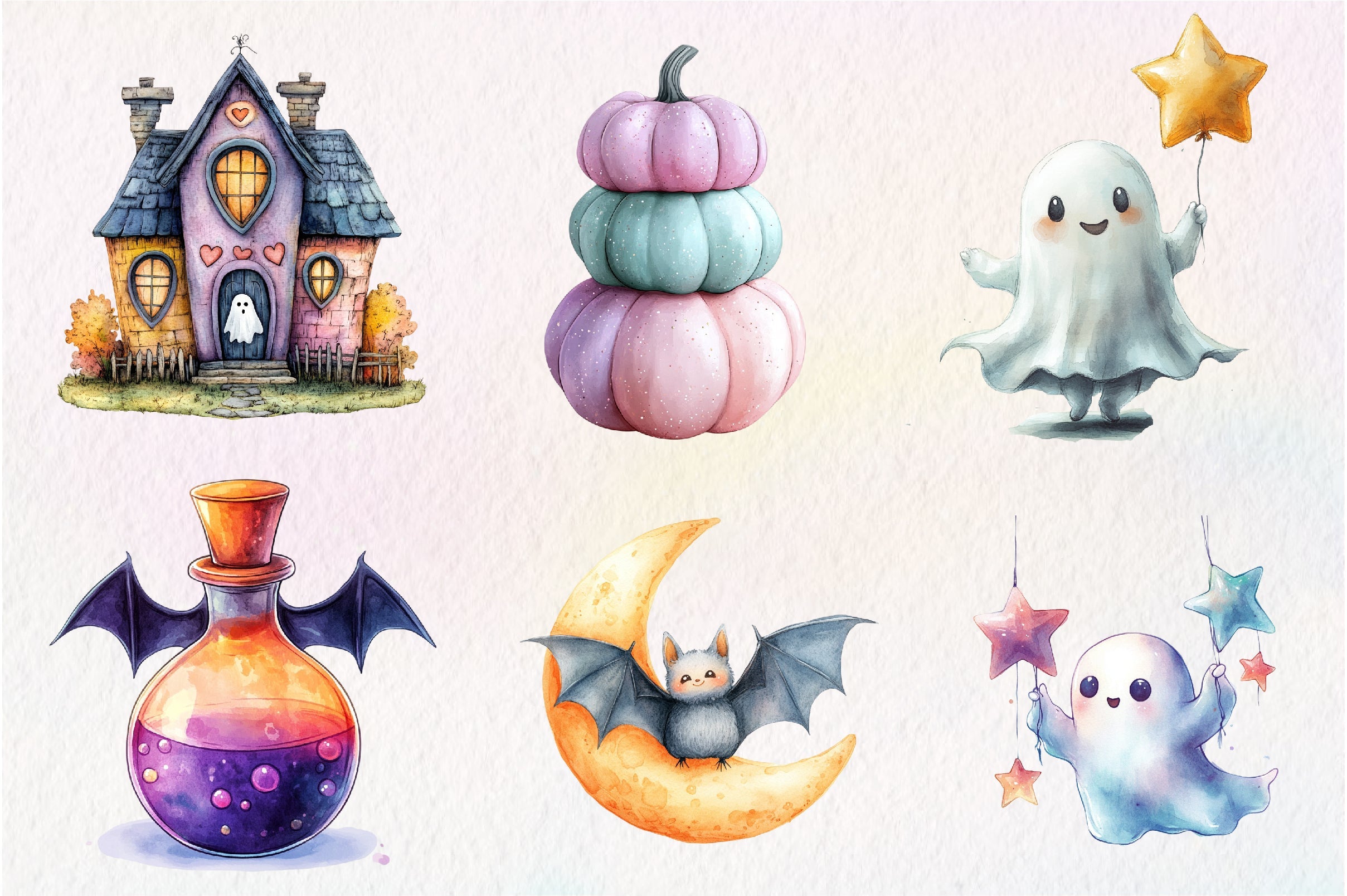 Cute Pastel Spooky Halloween Clipart Bundle