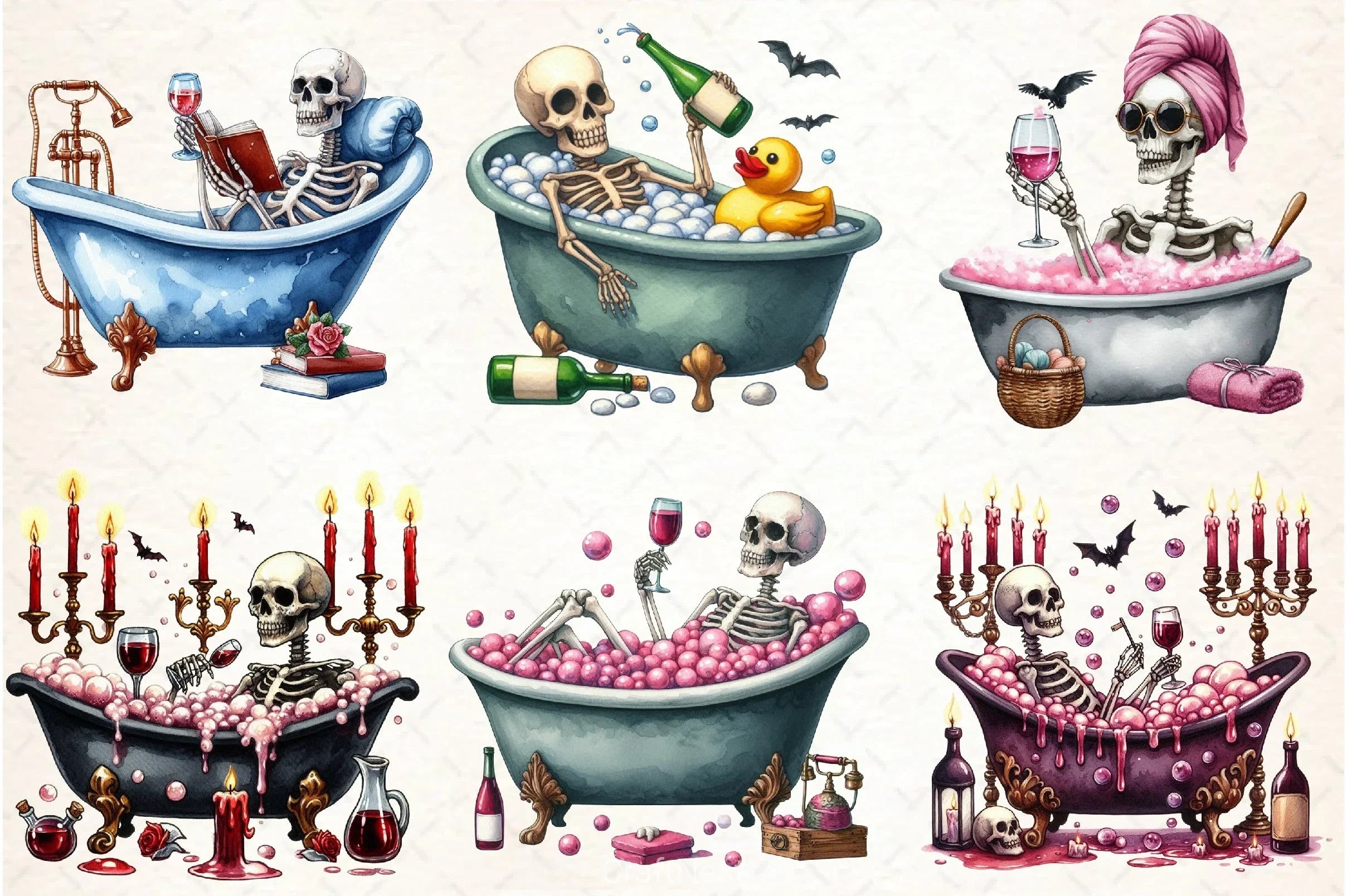 Skeleton Drinking Wine Clipart Bundle - CraftNest - Digital Crafting and Art