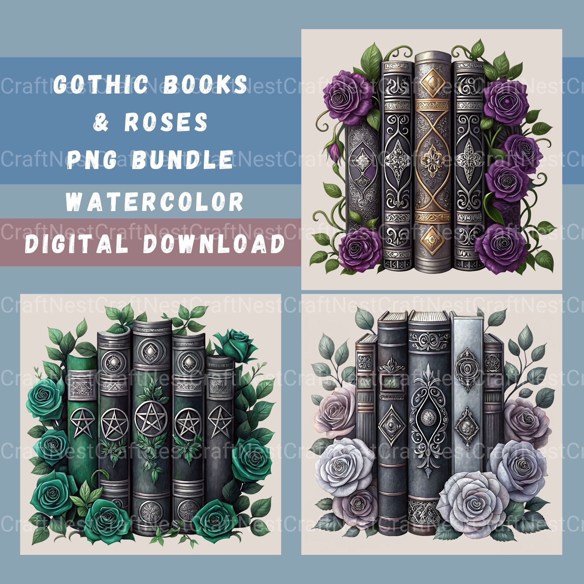 Gothic Books Clipart Bundle