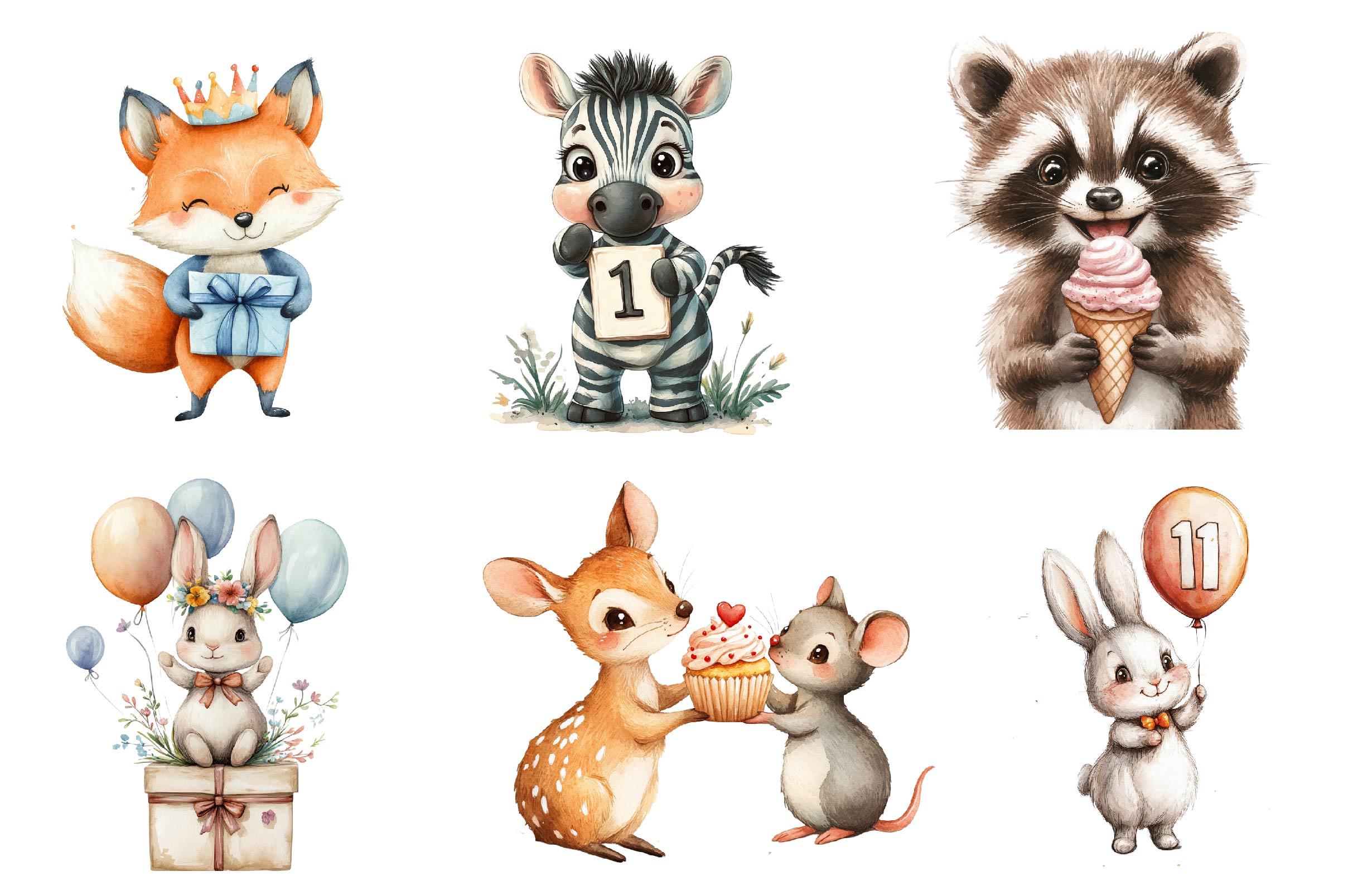 Birthday Baby Animal Birthday Clipart Bundle