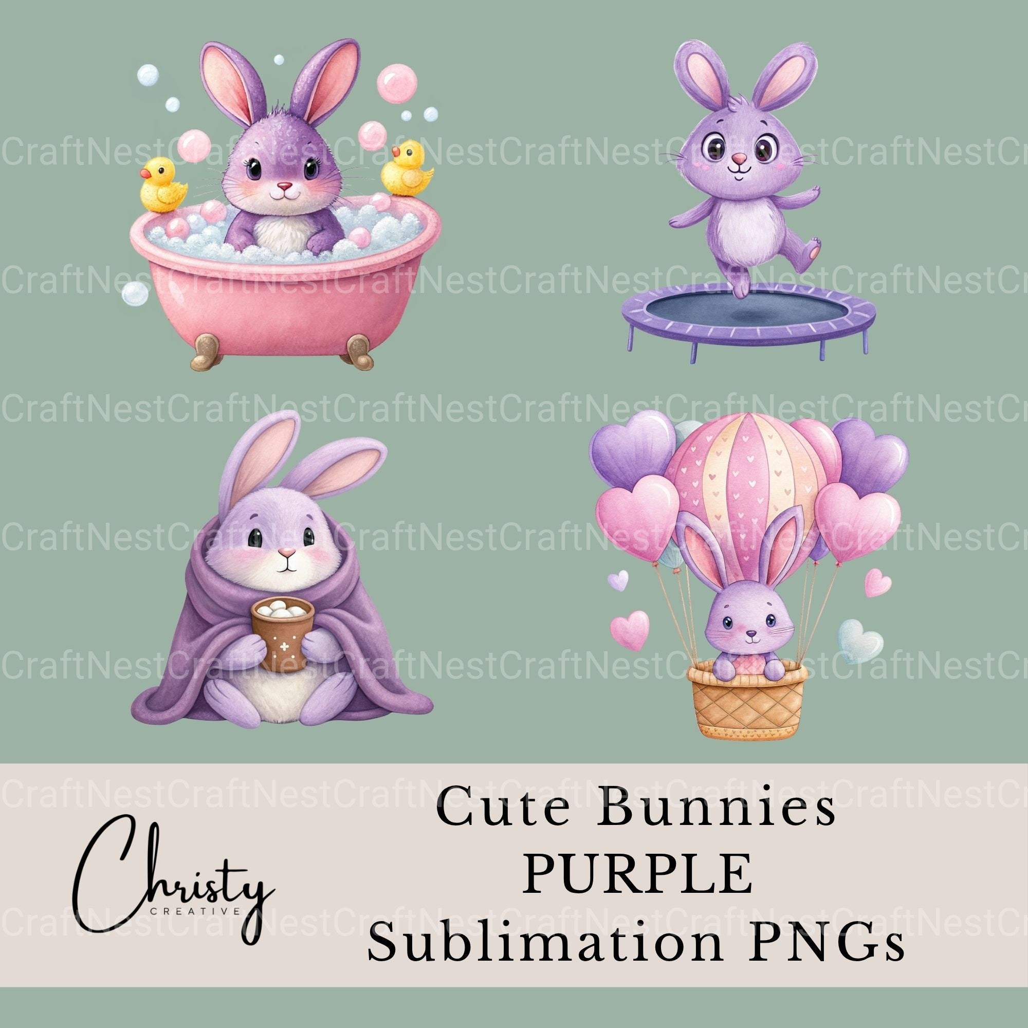 Purple Bunnies Clipart Bundle
