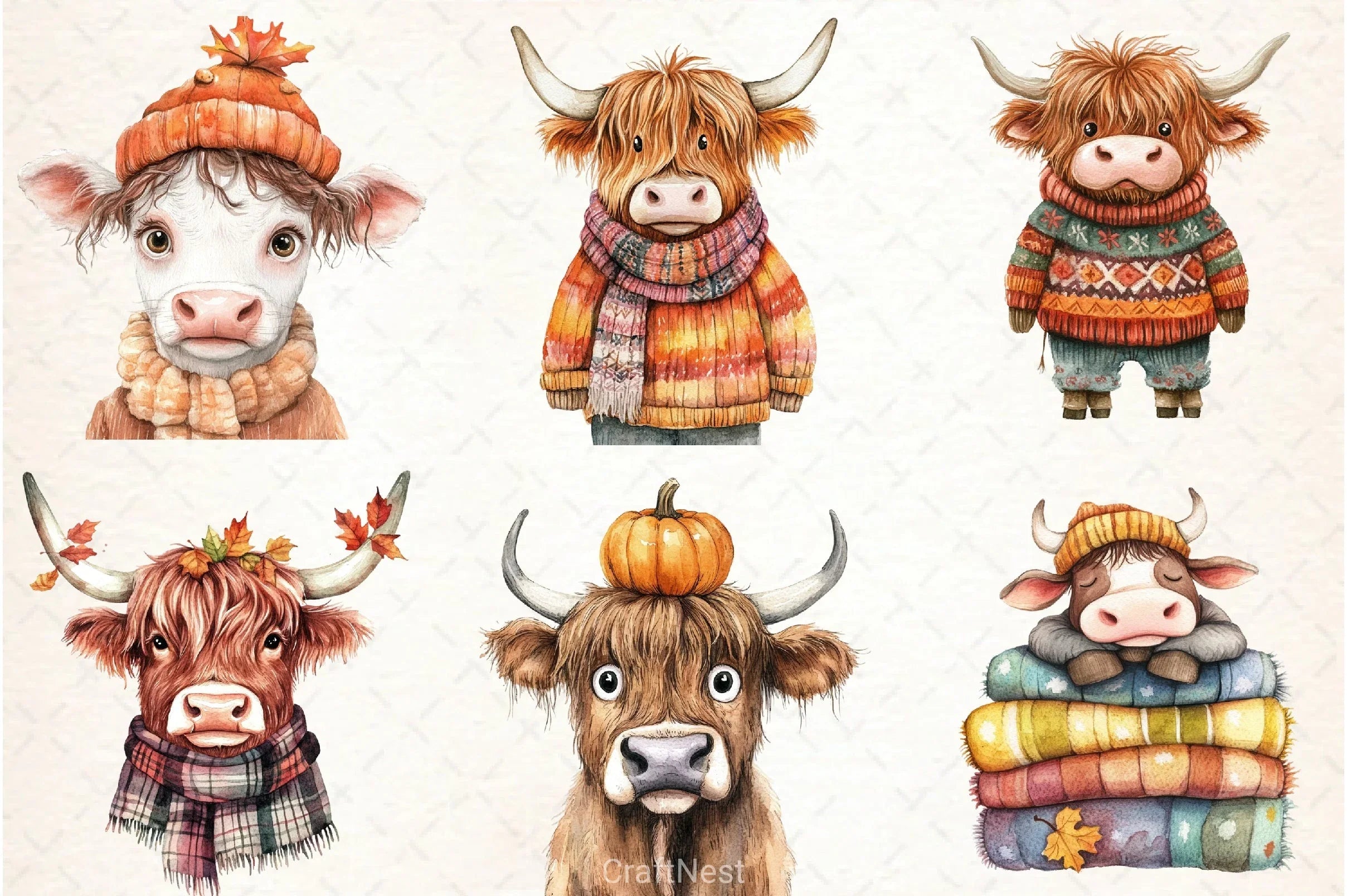 Autumn Highland Cow Clipart Bundle - CraftNest - Digital Crafting and Art