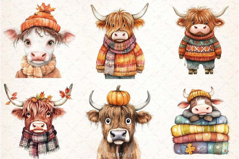 Autumn Highland Cow Clipart Bundle - CraftNest - Digital Crafting and Art