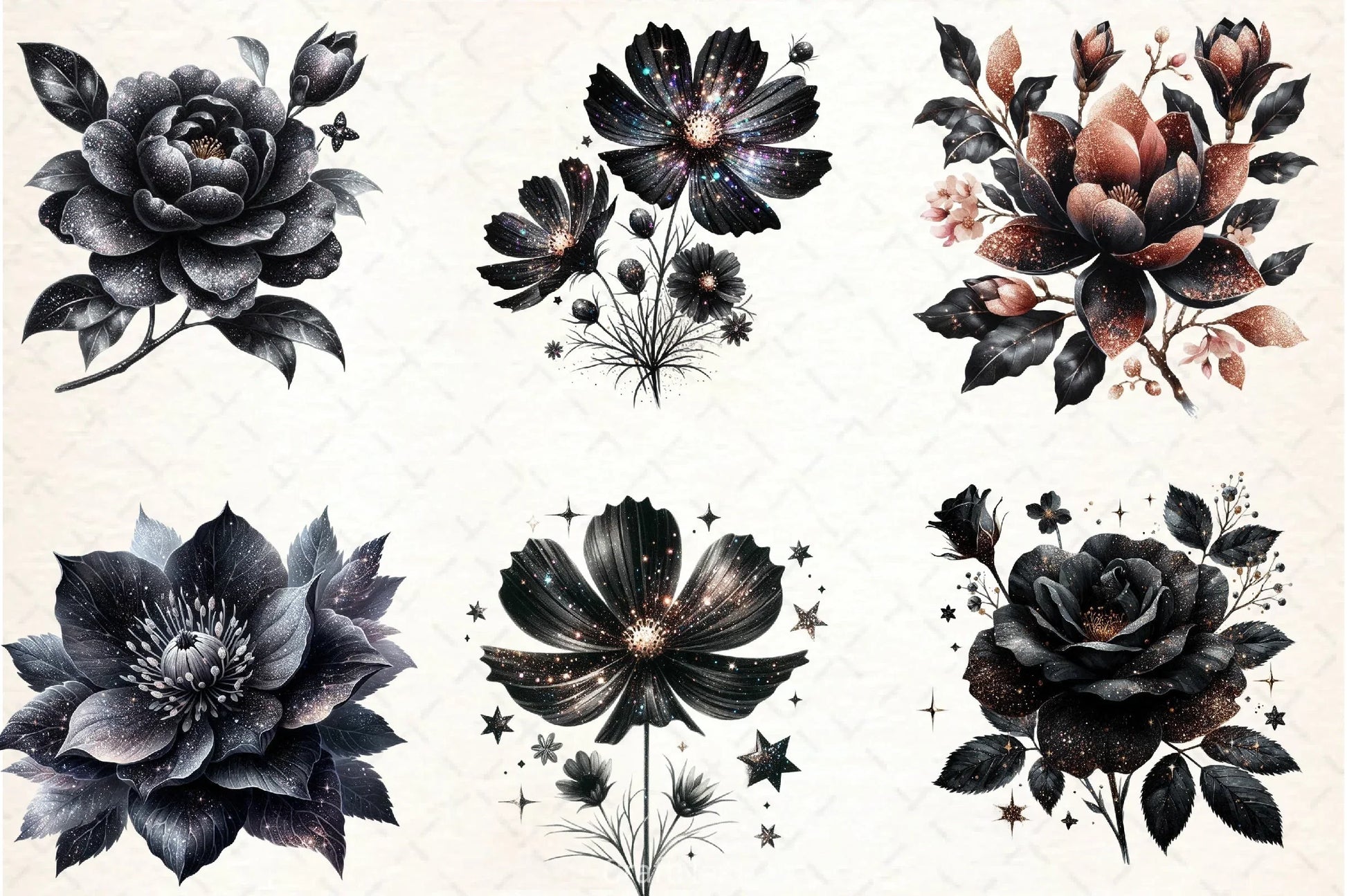 Glitter Black Spring Flower Clipart Bundle - CraftNest - Digital Crafting and Art