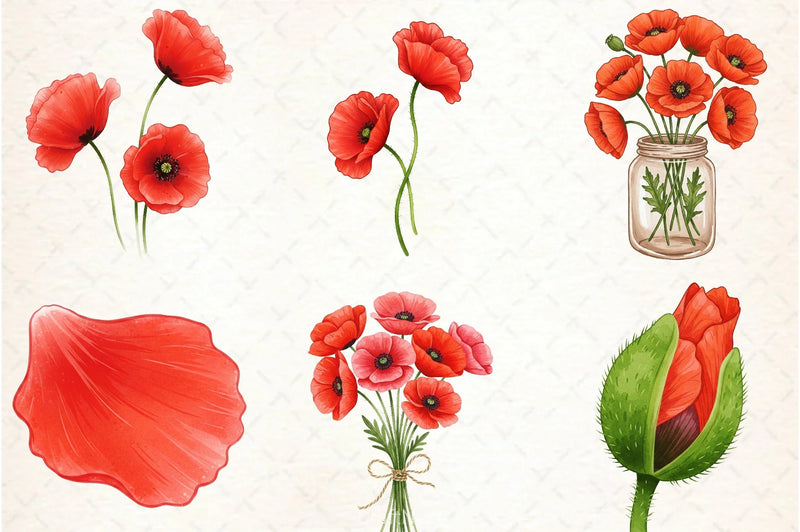 Poppies Clipart Bundle 1 - CraftNest - Digital Crafting and Art