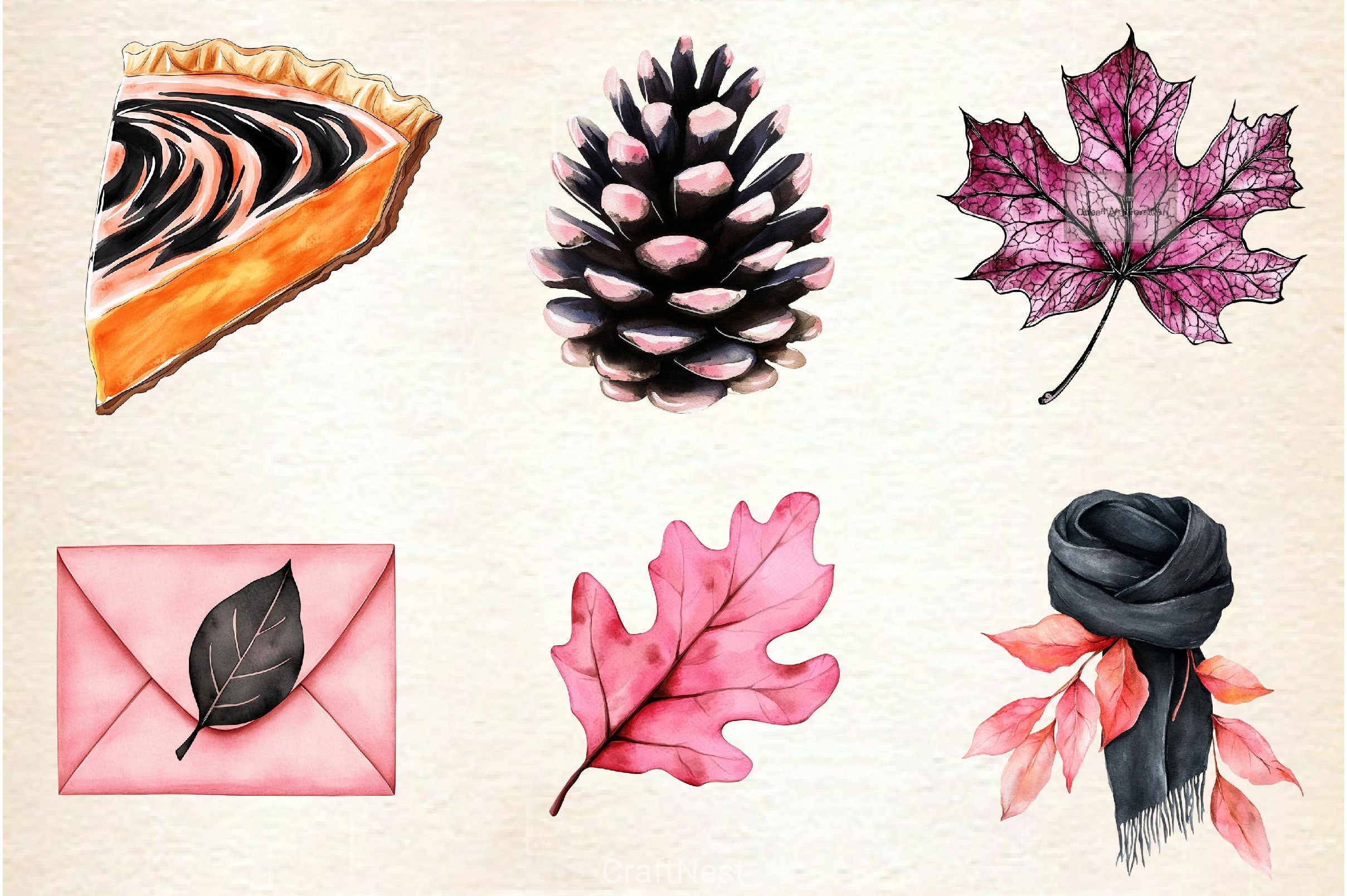 Pink And Black Autumn Clipart Bundle 3