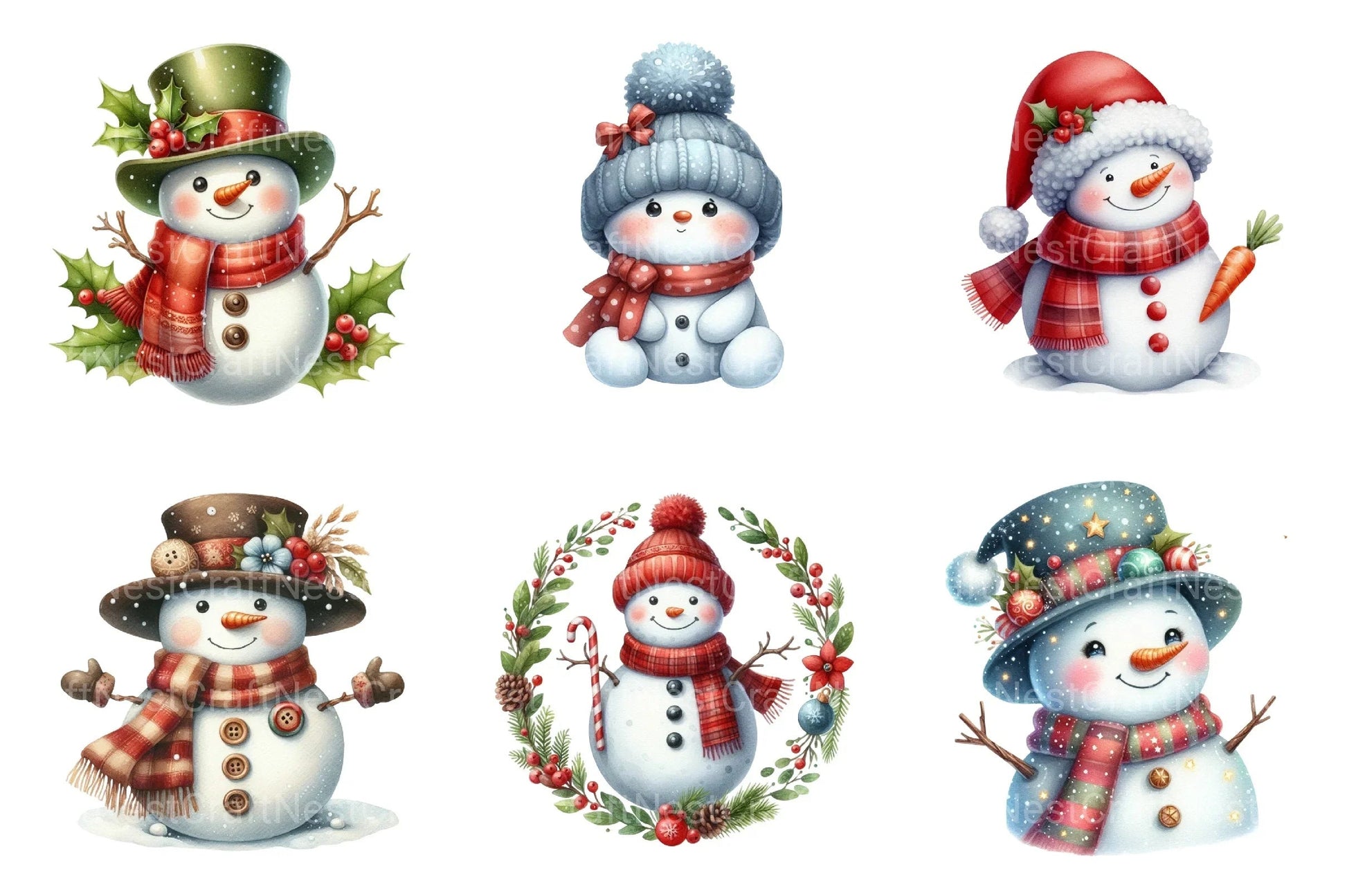 Snowman Winter Christmas Cute Clipart Bundle - CraftNest - Digital Crafting and Art