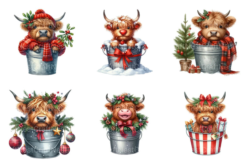 Christmas Highland Cows Clipart Bundle - CraftNest - Digital Crafting and Art