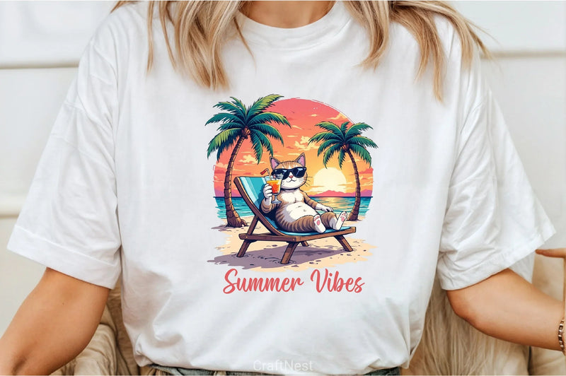 Summer Vibes Cat Clipart Bundle 1 - CraftNest - Digital Crafting and Art