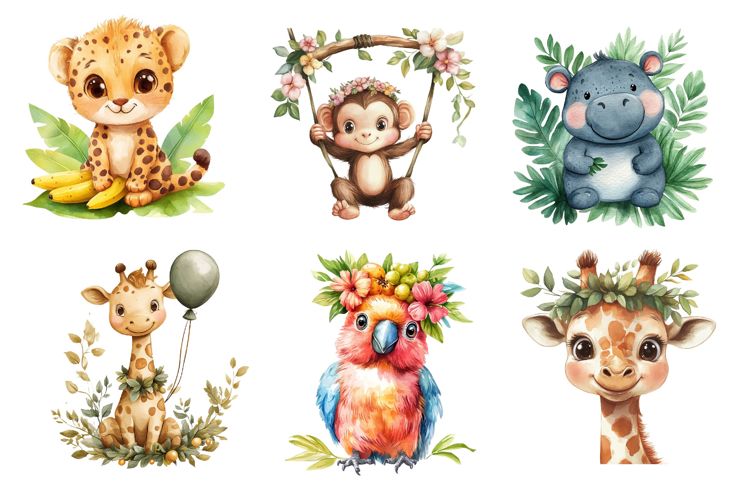 Baby Safari Baby Jungle Animals Clipart Bundle