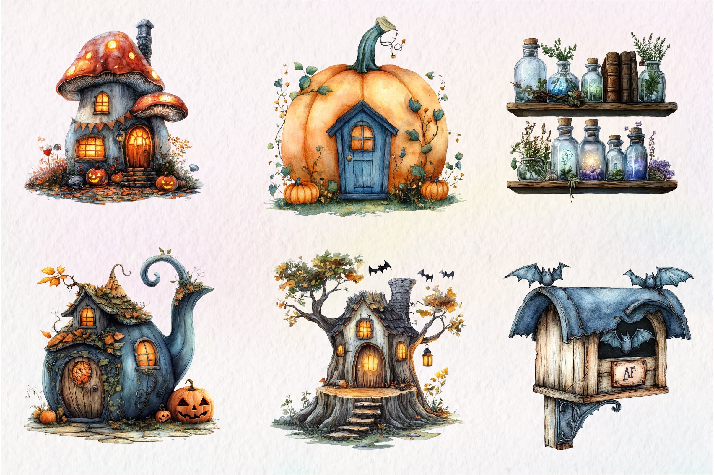 Cute Halloween Cottage Clipart Bundle