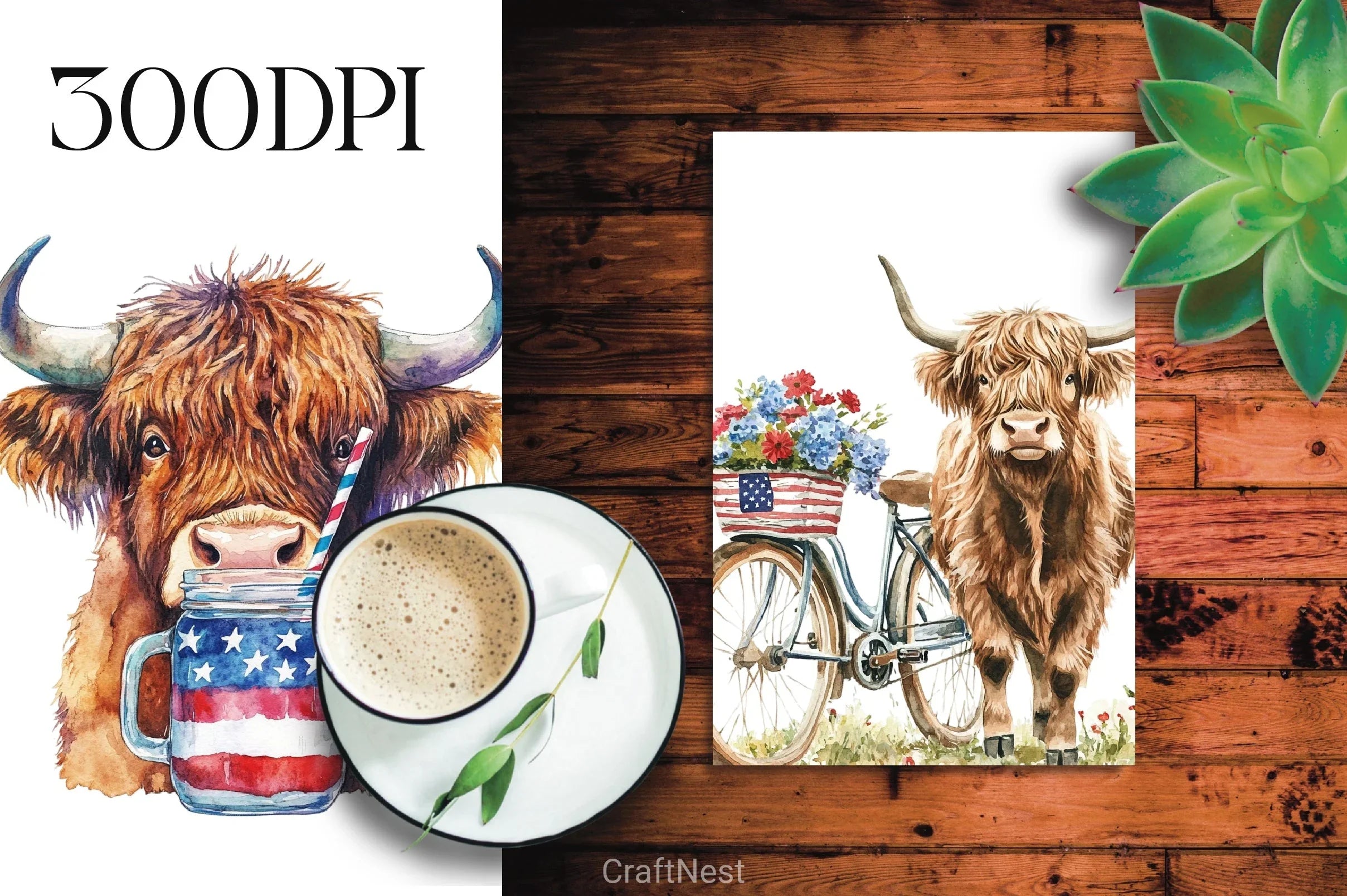 Patriotic Highland Cow Clipart Bundle 3 - CraftNest - Digital Crafting and Art