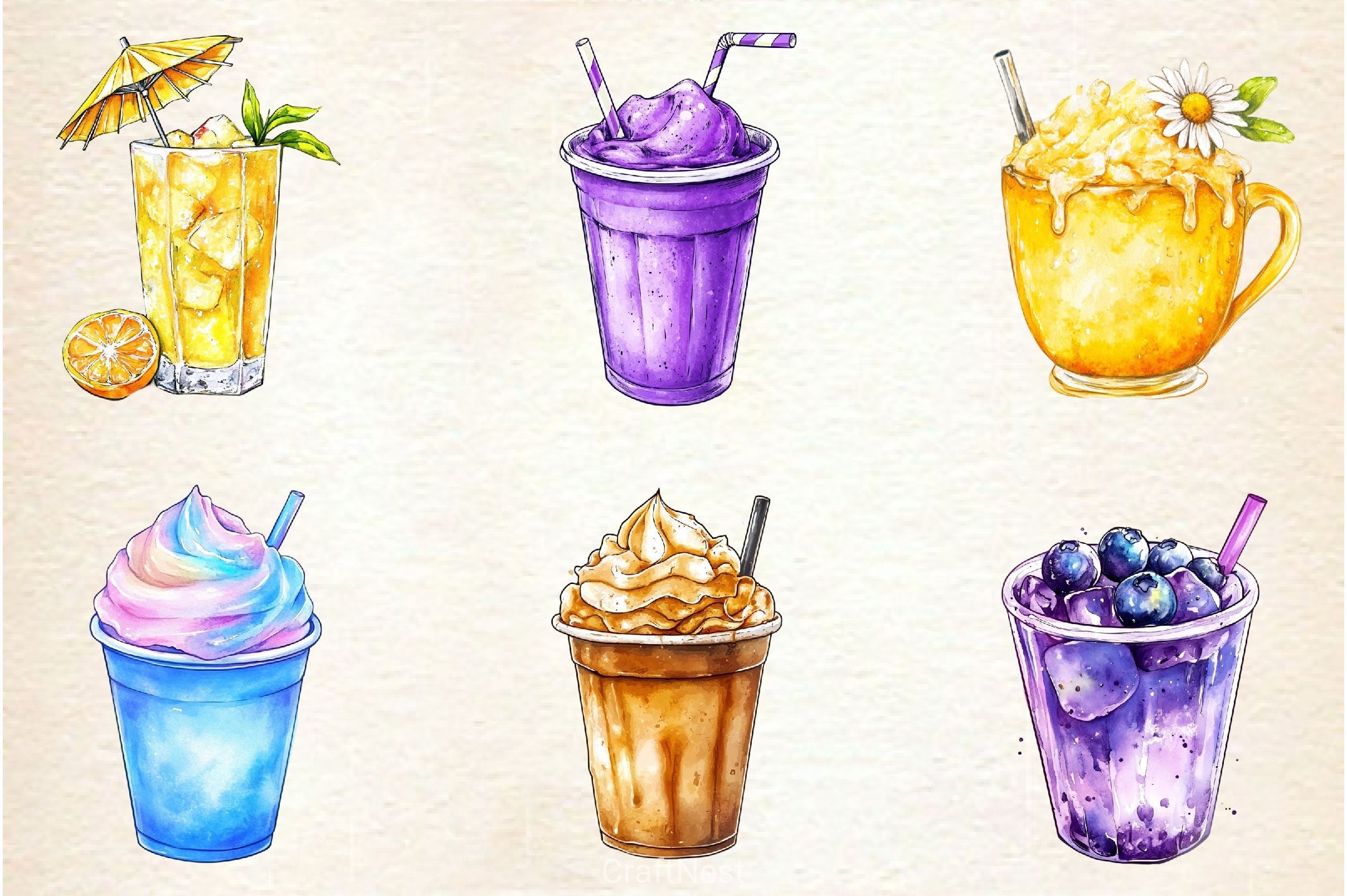 Spring Ice Cup Clipart Bundle