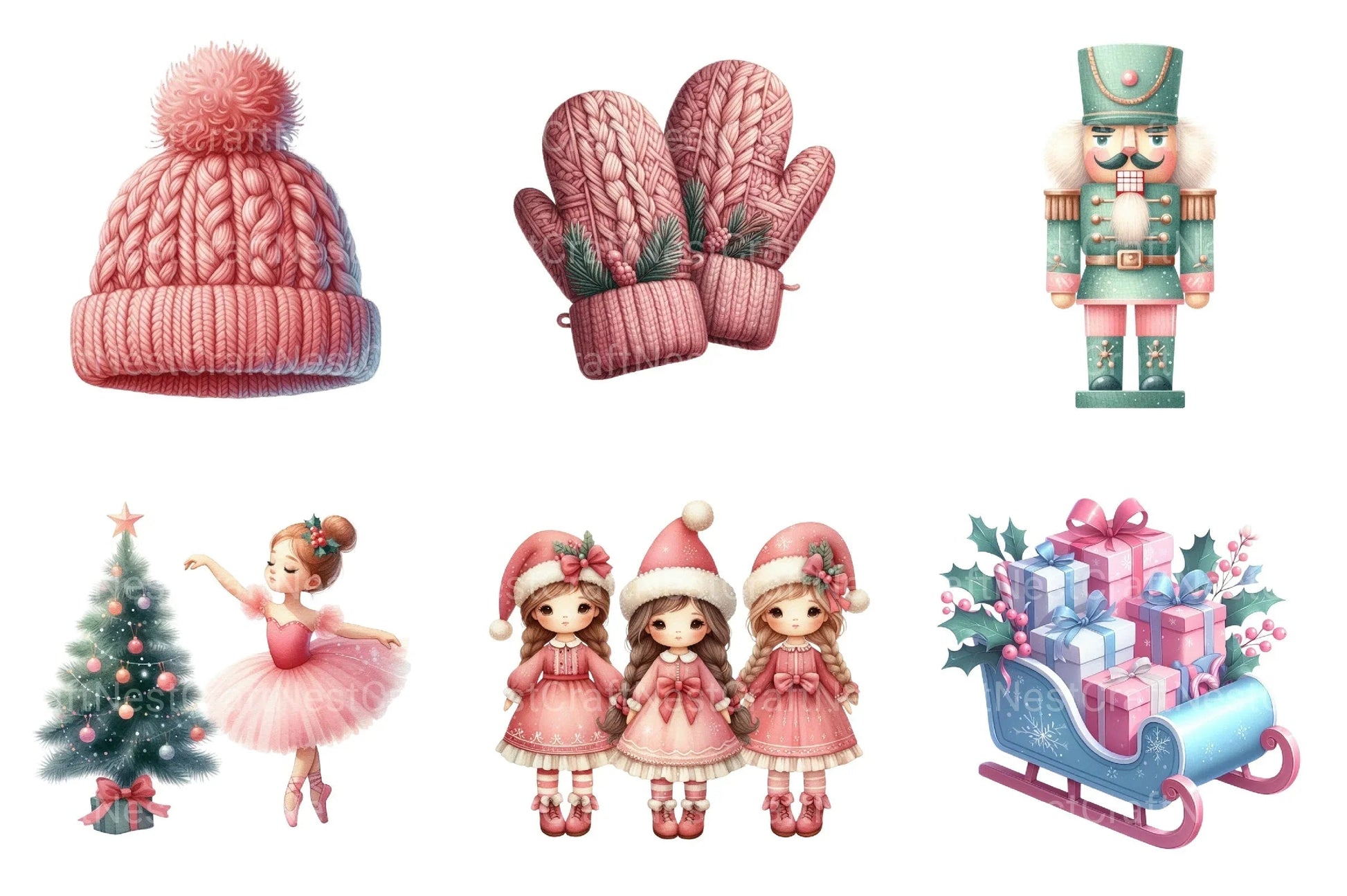 Exquisite Pink Christmas Clipart Bundle: Festive Holiday Charm - CraftNest - Digital Crafting and Art