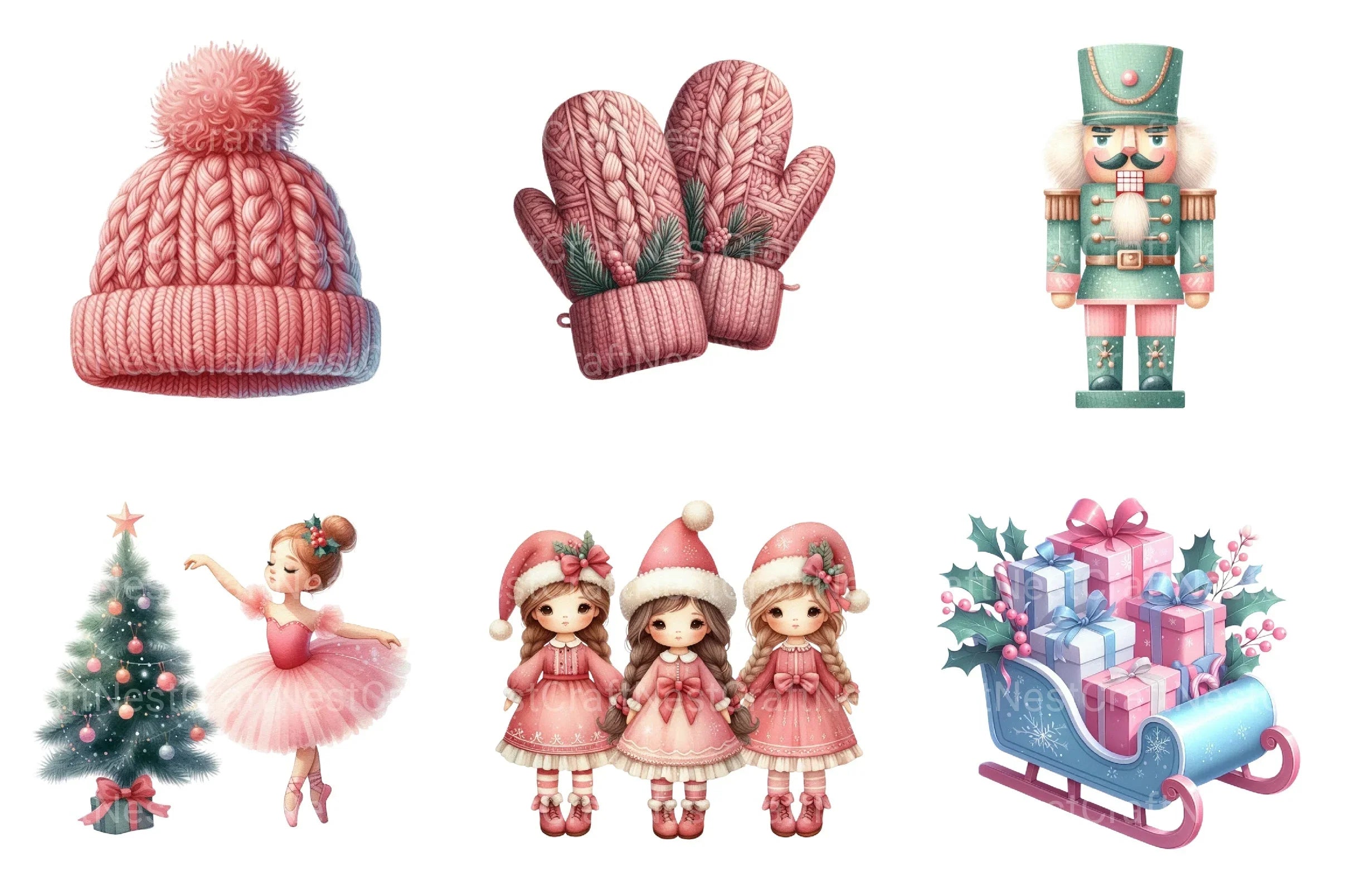 Exquisite Pink Christmas Clipart Bundle: Festive Holiday Charm - CraftNest - Digital Crafting and Art