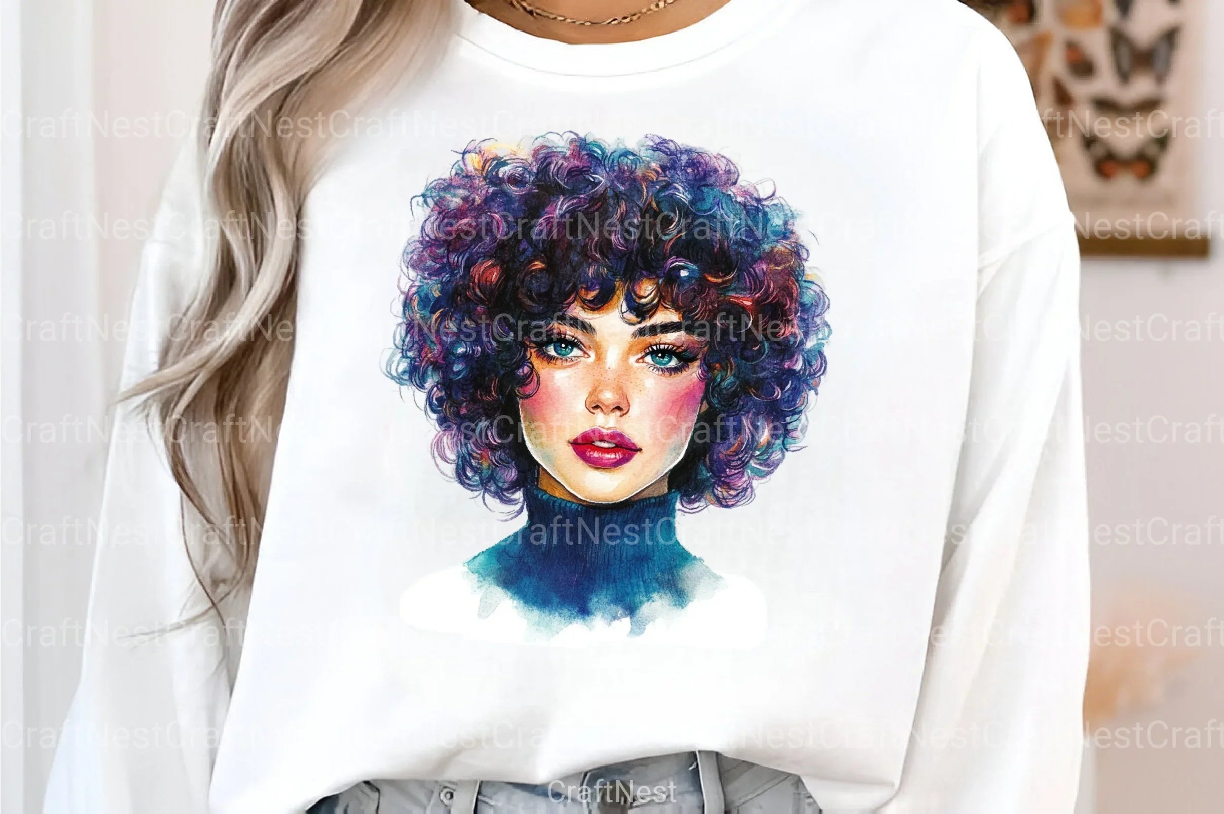 1980s Curly Hair Woman Clipart Bundle - CraftNest - Digital Crafting and Art