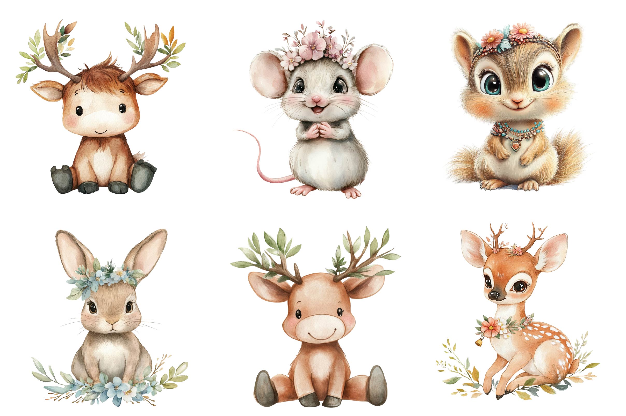 Boho Woodland Animal Baby Animals Clipart Bundle