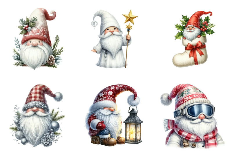 White Christmas Gnomes Clipart Bundle for Winter Holidays - CraftNest - Digital Crafting and Art