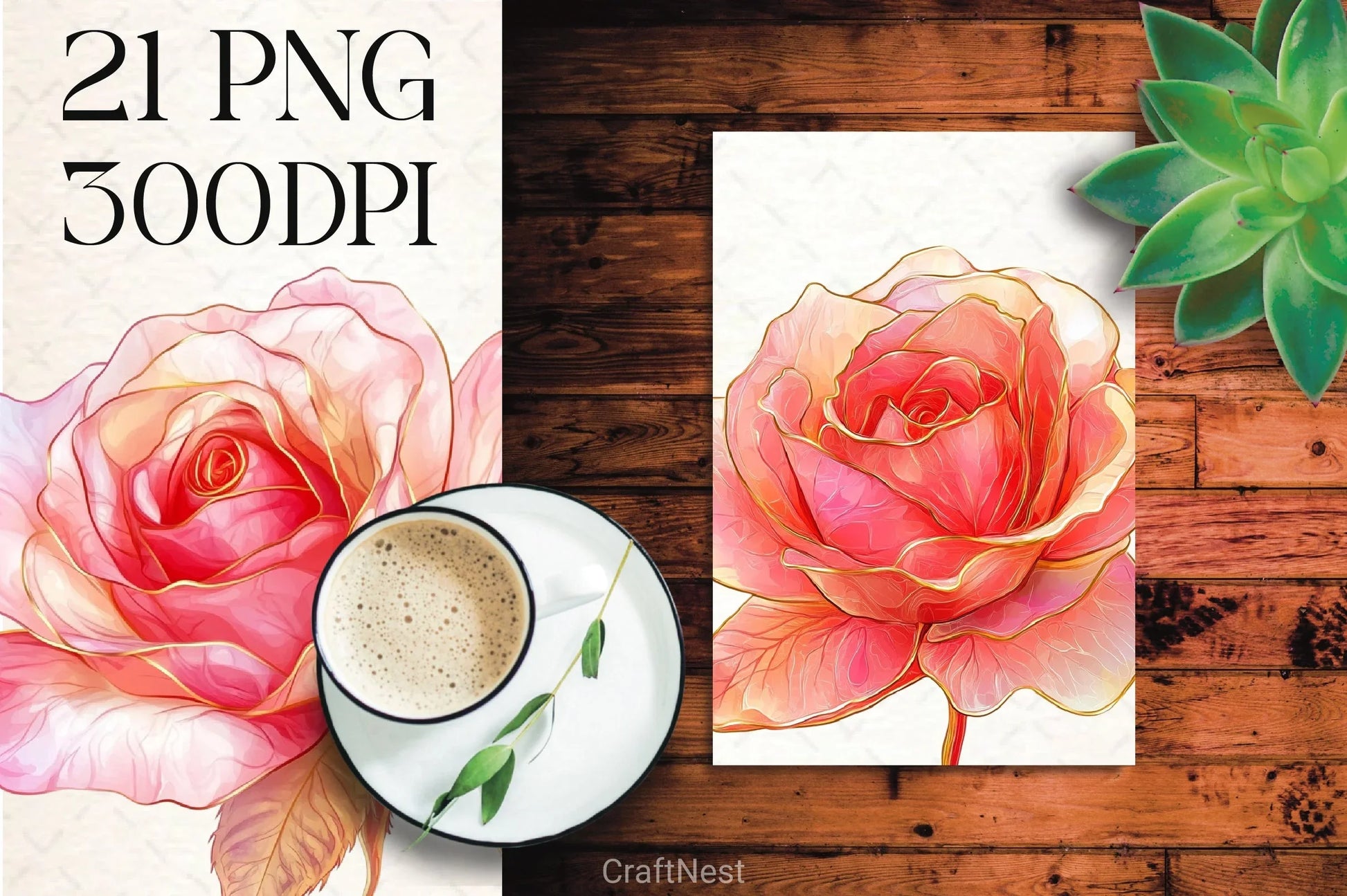 Pink Gold Rose Clipart Bundle - CraftNest - Digital Crafting and Art