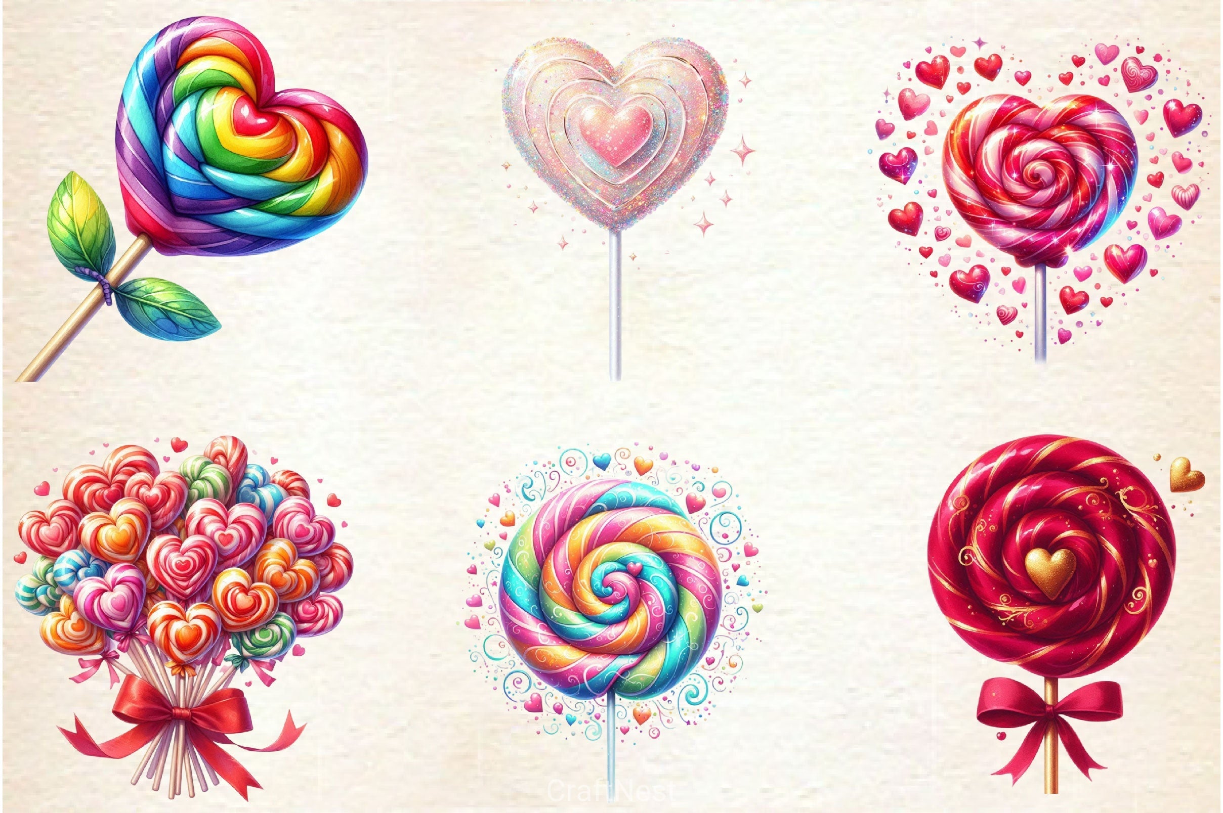 Valentine Lollipops Clipart Bundle 2