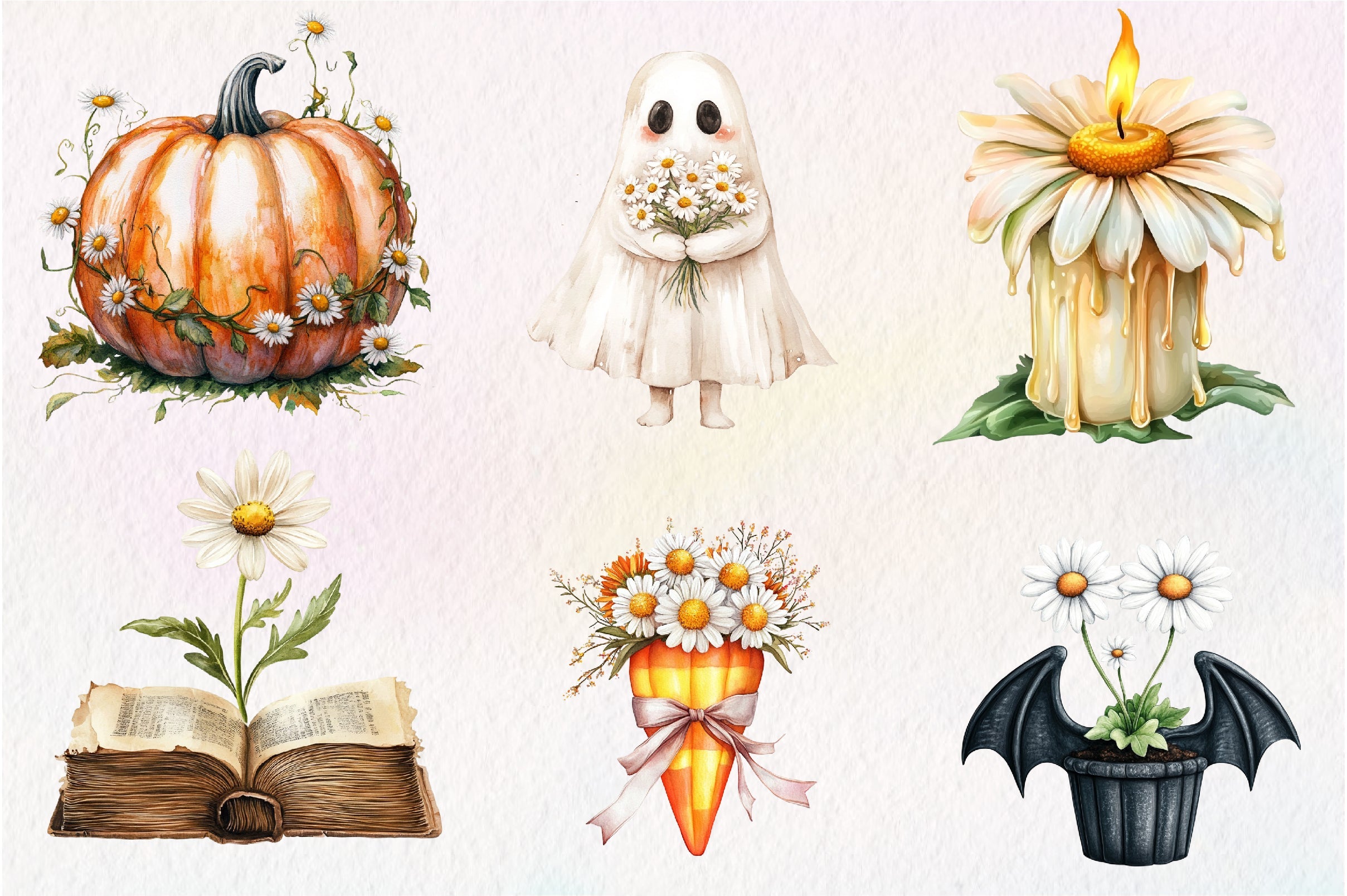 Daisy Flower & Halloween Clipart Bundle