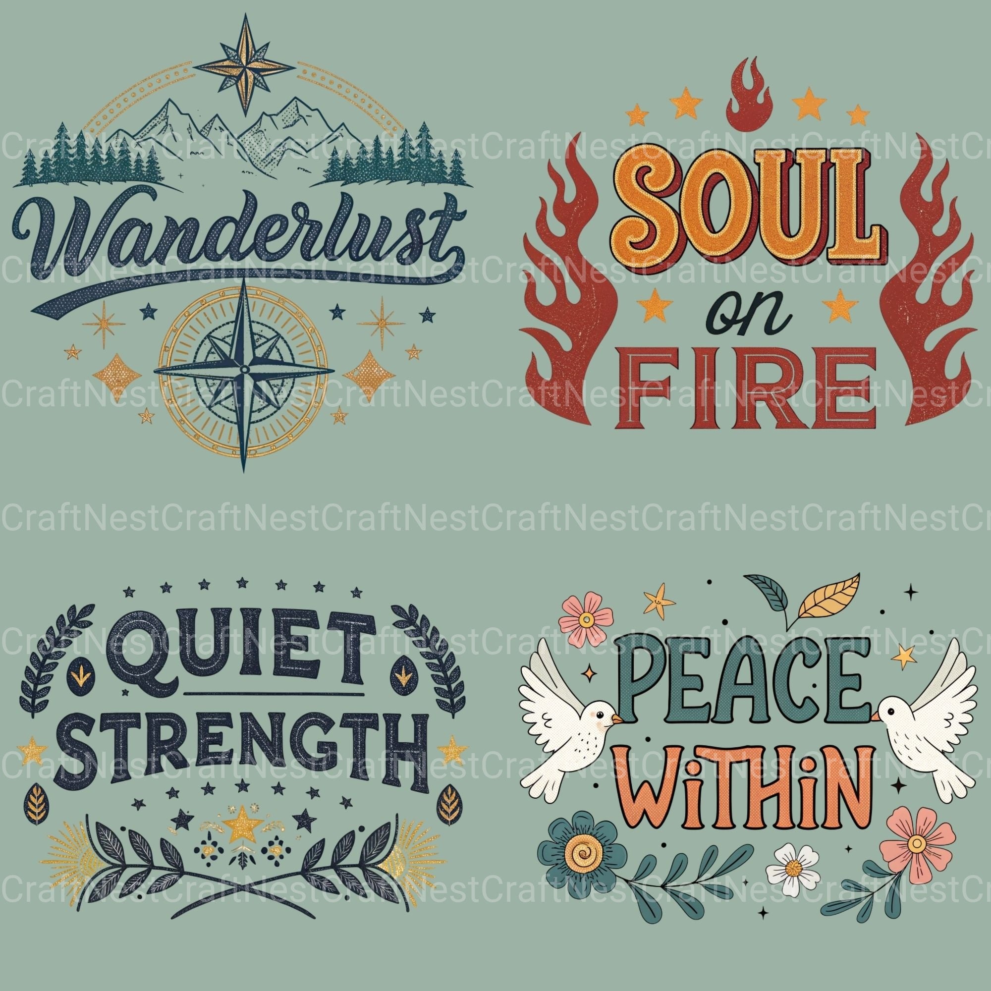 Boho Retro Quotes Clipart Bundle