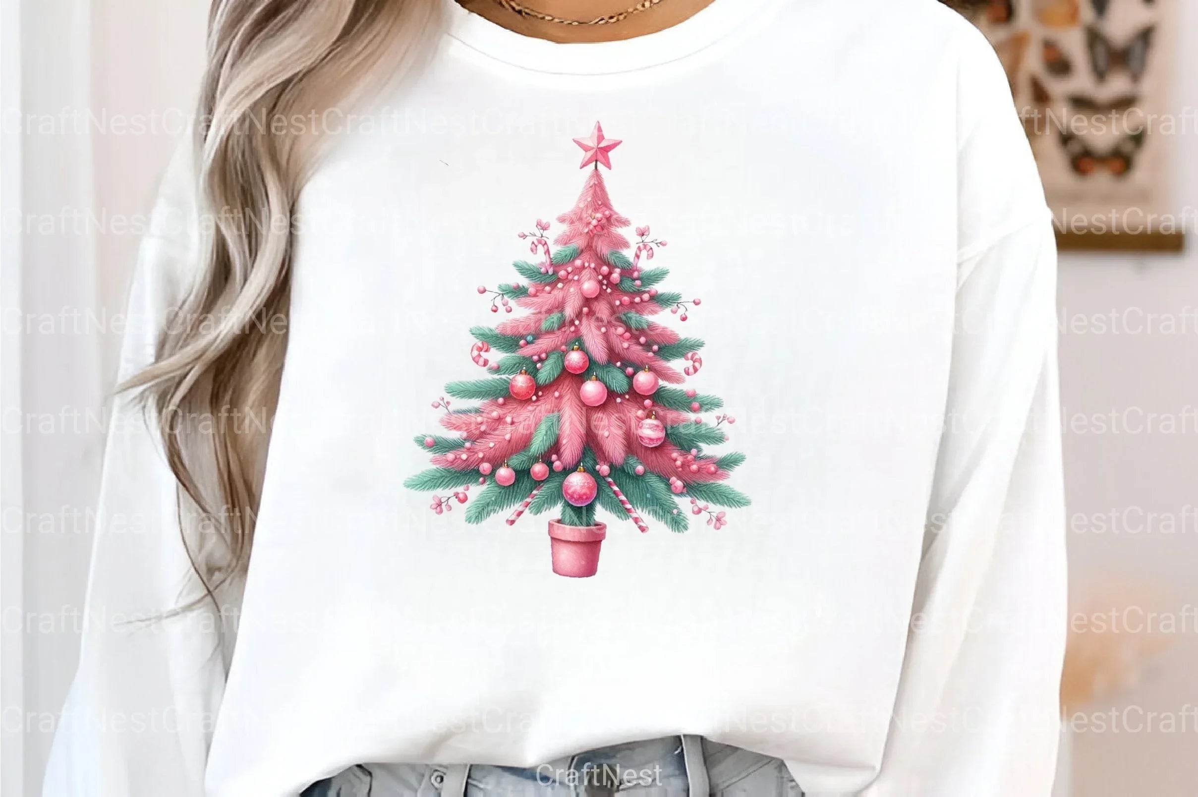 Pink Christmas Tree Clipart Bundle 1 - CraftNest - Digital Crafting and Art