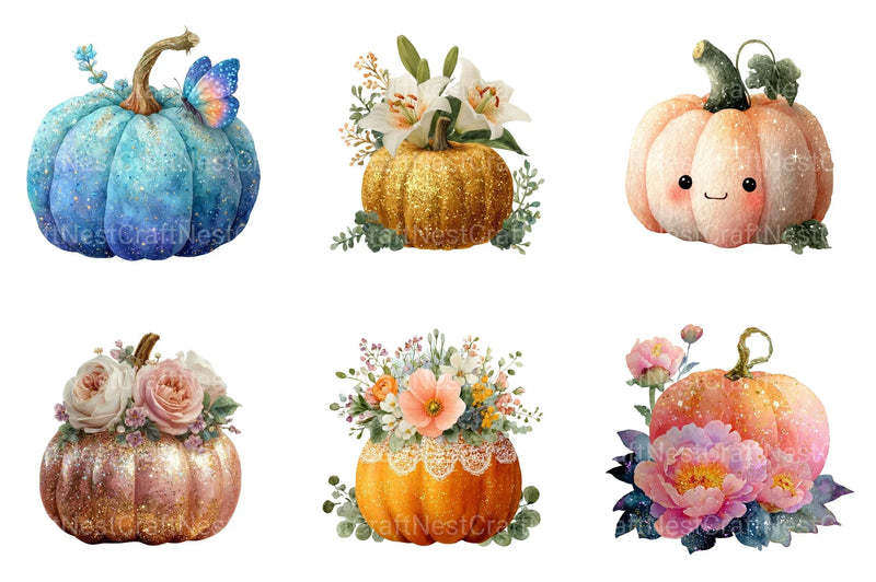 Cute Girly Pumpkin Clipart Bundle - CraftNest - Digital Crafting and Art
