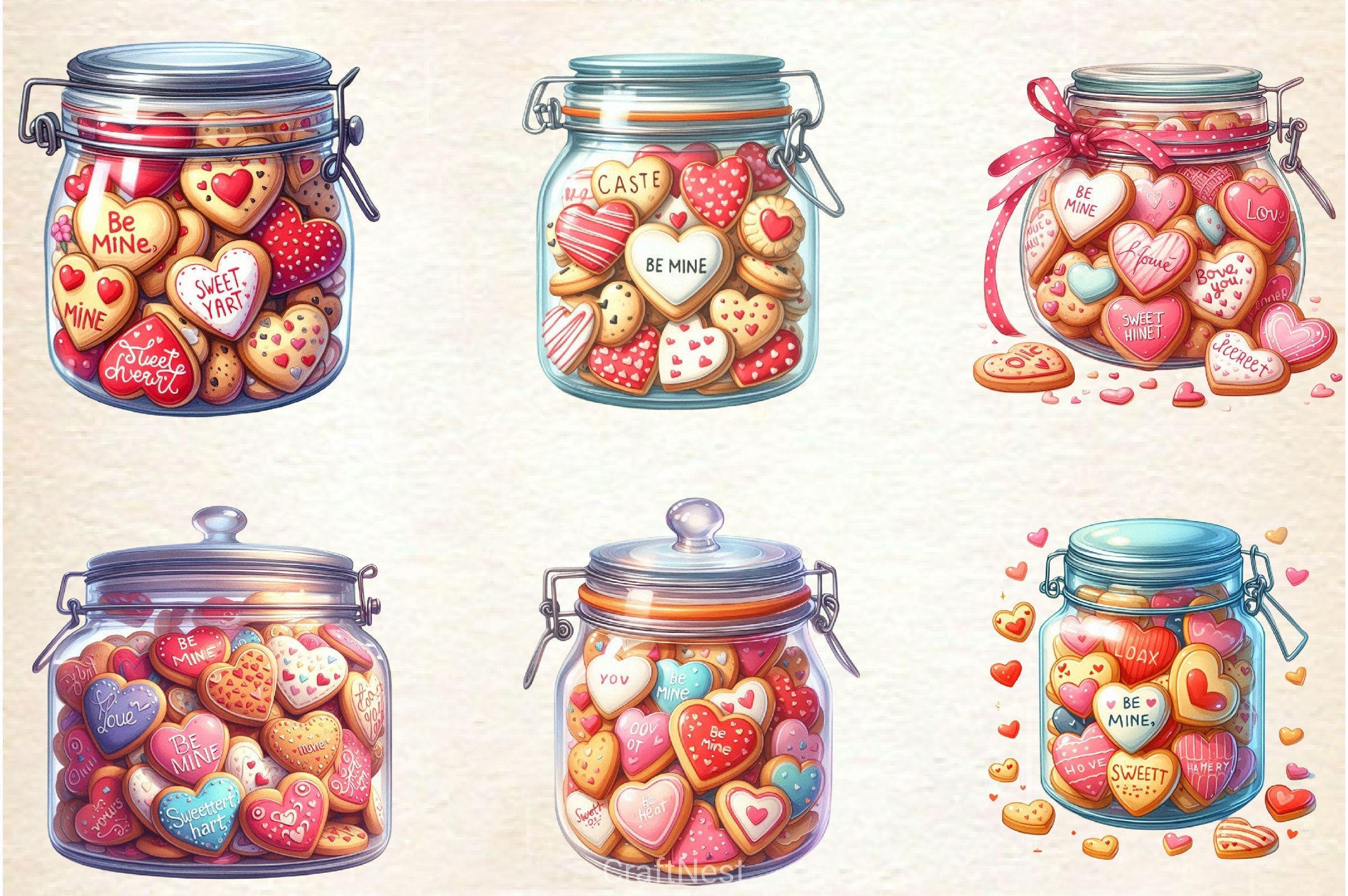 Valentine Romantic Cookie Jar Clipart Bundle